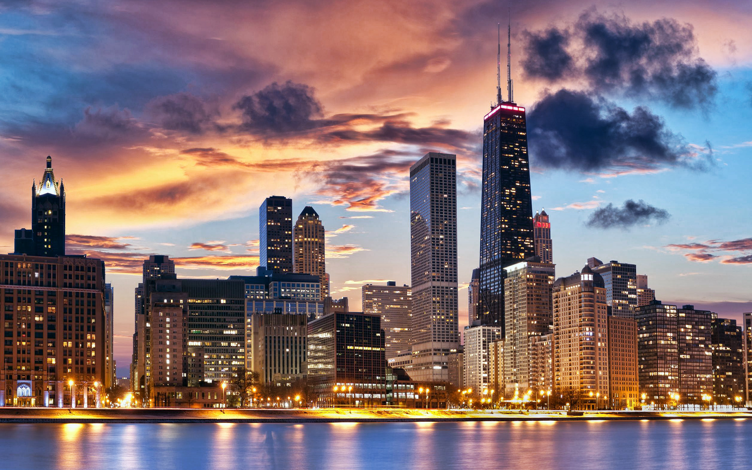 Chicago Skyline, Travels, Willis tower, Evening sunset, 2880x1800 HD Desktop