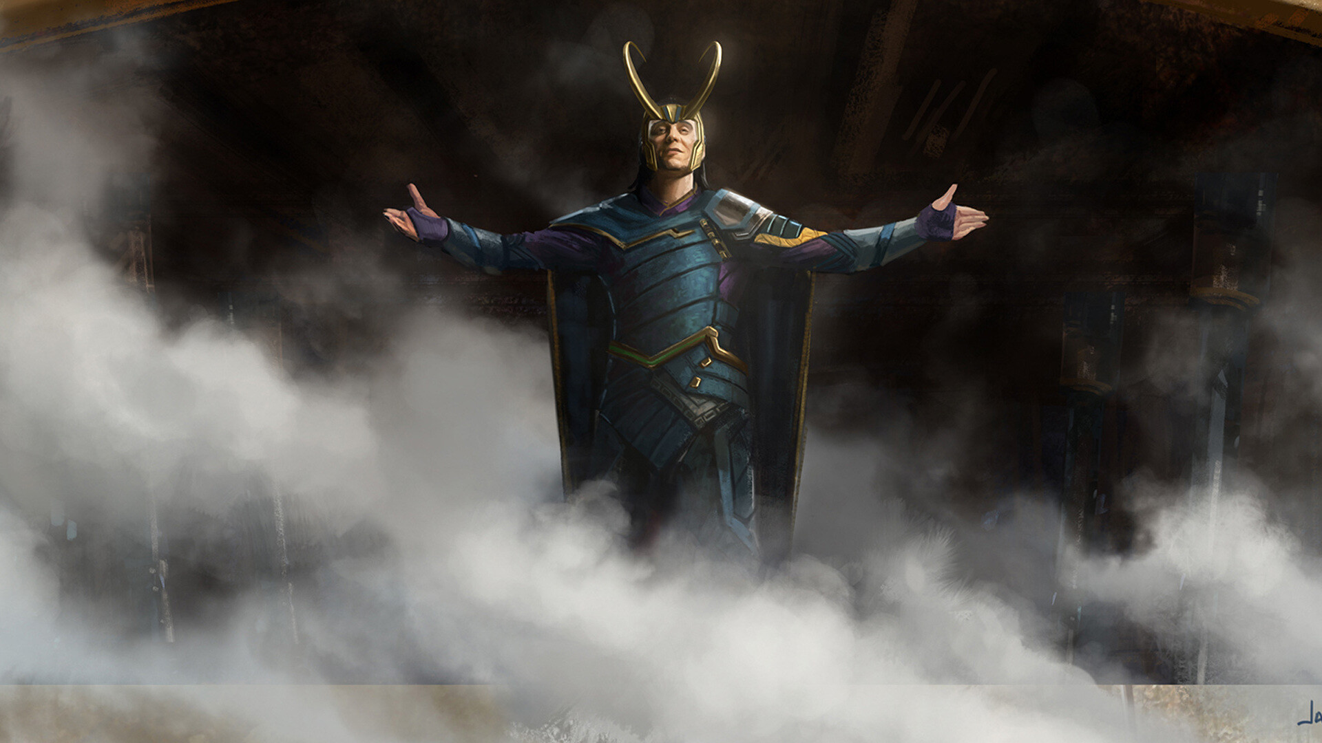 Loki: Adopted by Odin and Frigga at the end of the Asgardians' war with the Jotuns. 1920x1080 Full HD Wallpaper.