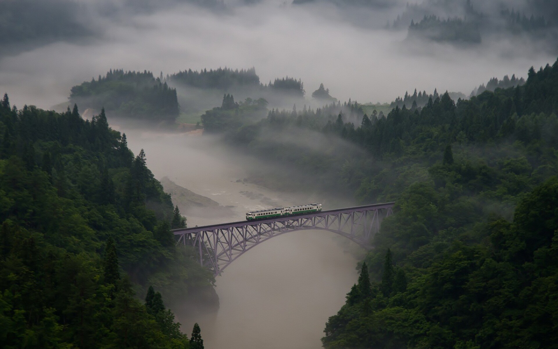 National Geographic: Nature, Forest, Fog, Outdoors, Panorama, Tadami River. 1920x1200 HD Wallpaper.