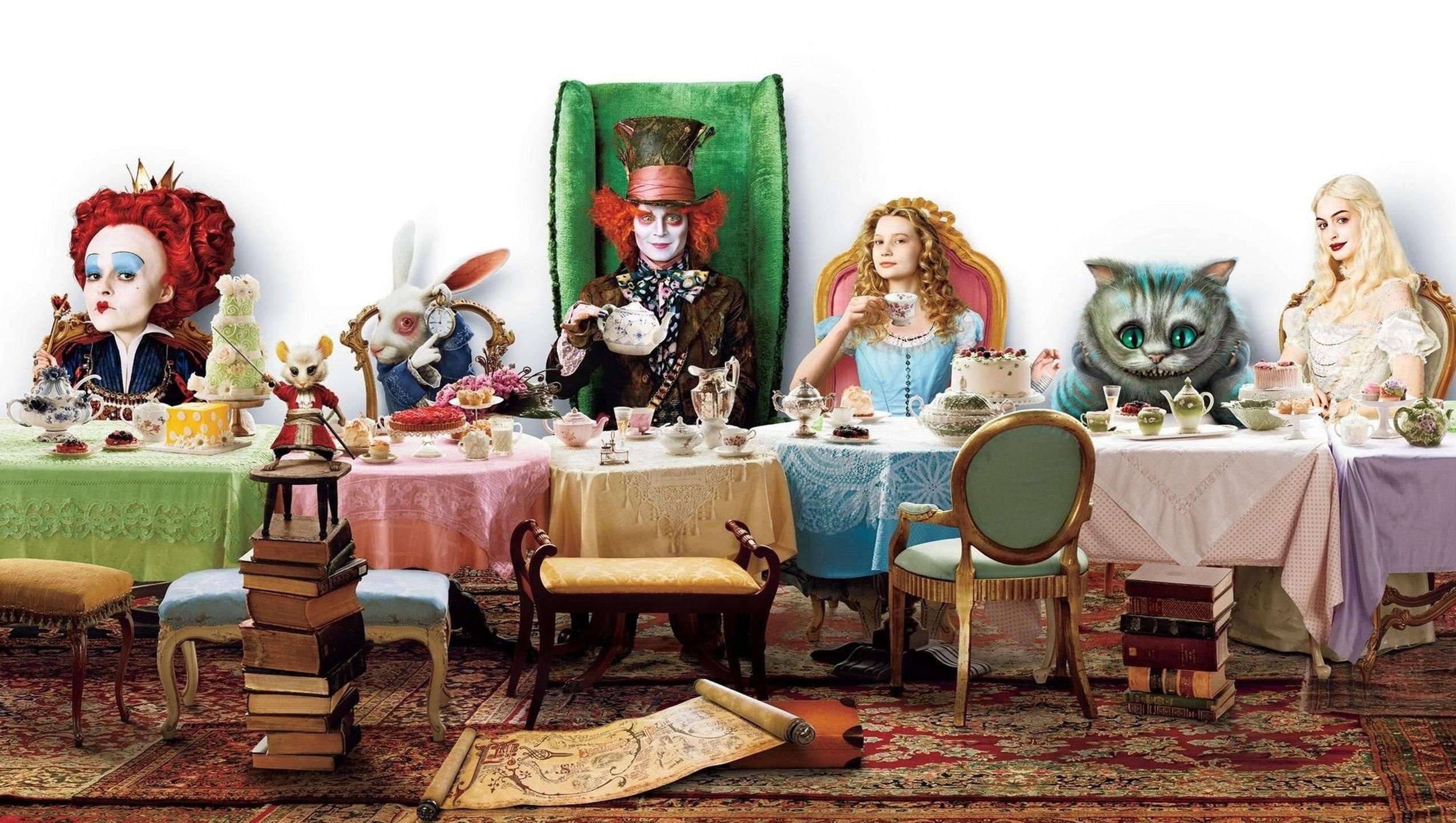 Alice, Wonderland movie, Desktop wallpaper, Tea party, 2560x1450 HD Desktop