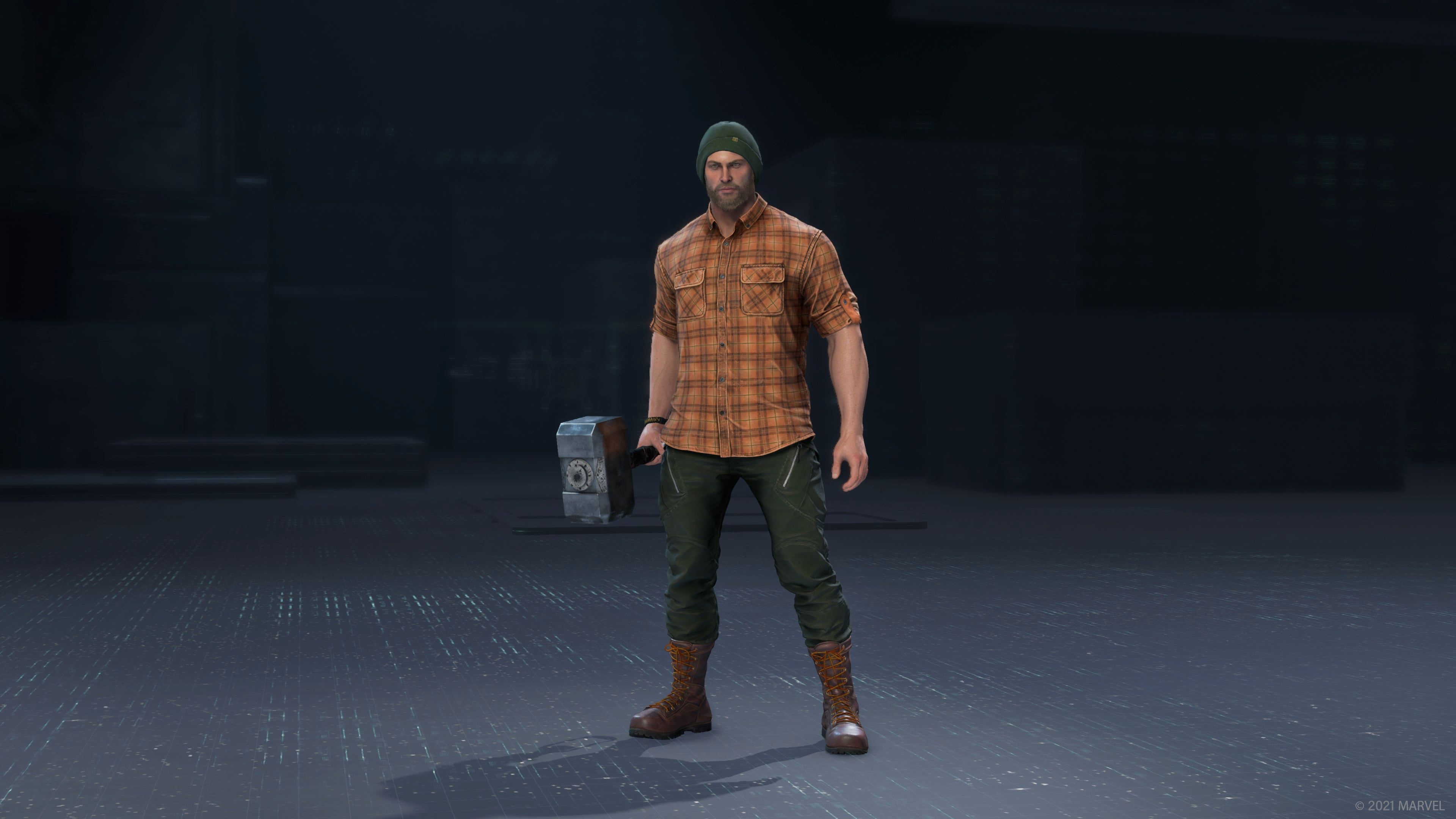 Lumberjack: Thor hammer, Marvel's Avengers, A plaid flannel shirt, Masculinity. 3840x2160 4K Wallpaper.