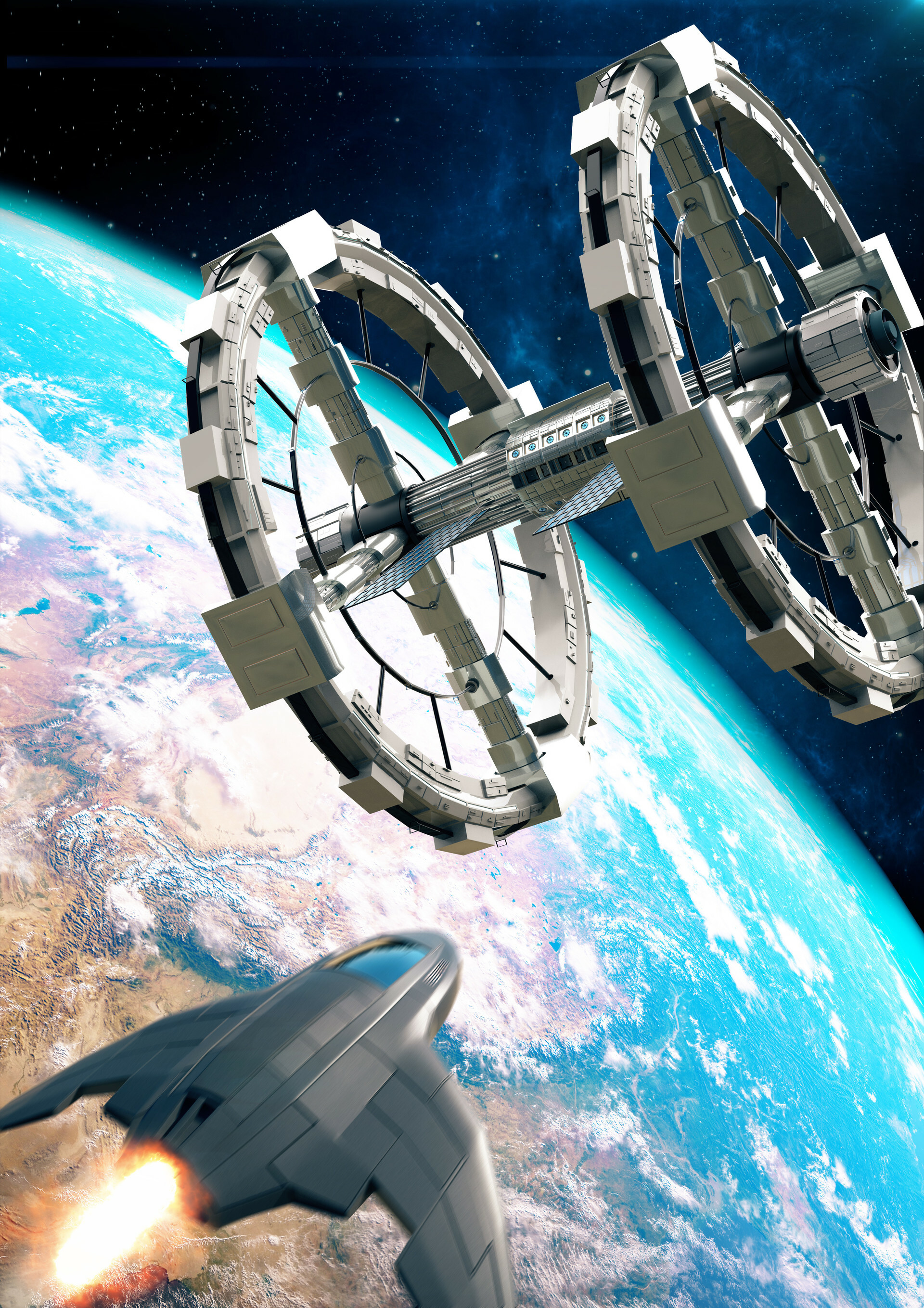 Space Station: An artificial structure placed in orbit, Planet, Star, Gravity. 1920x2720 HD Background.