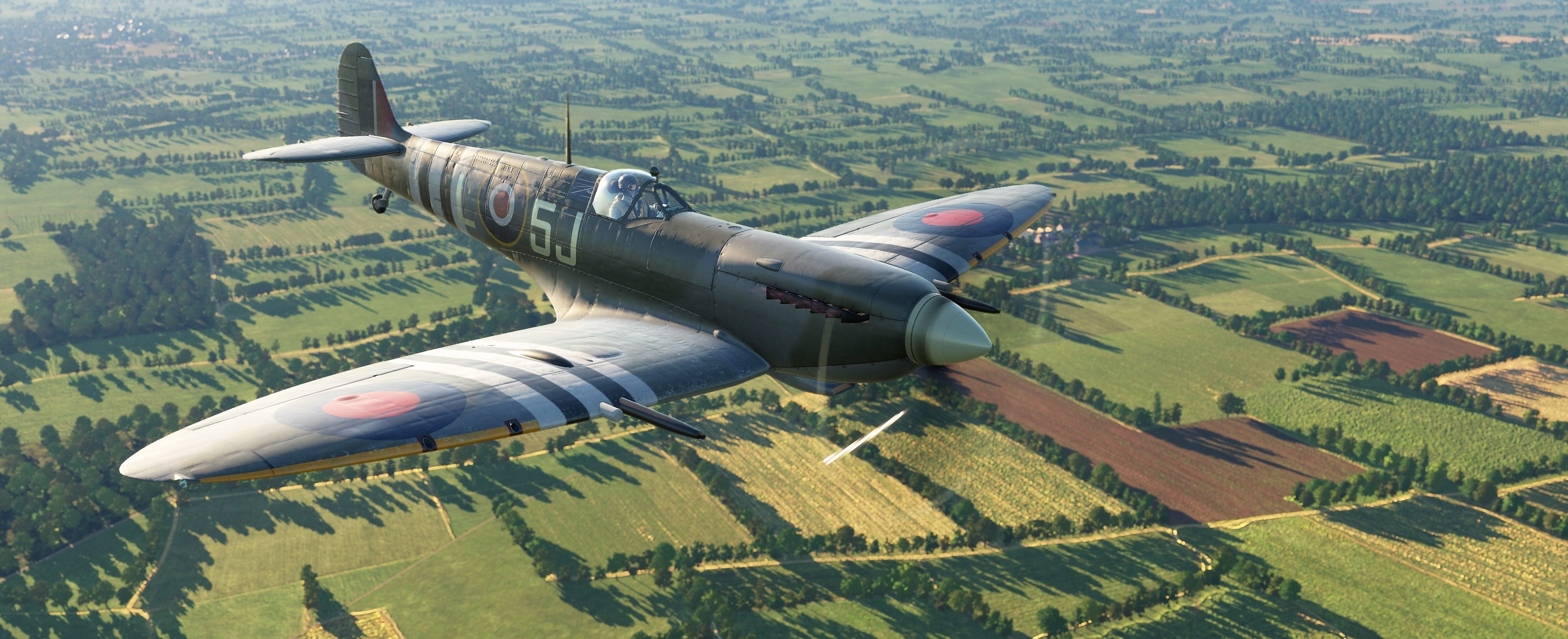 Spitfire wallpapers, DCS flying, Historic aircraft, HD pictures, 3440x1410 Dual Screen Desktop