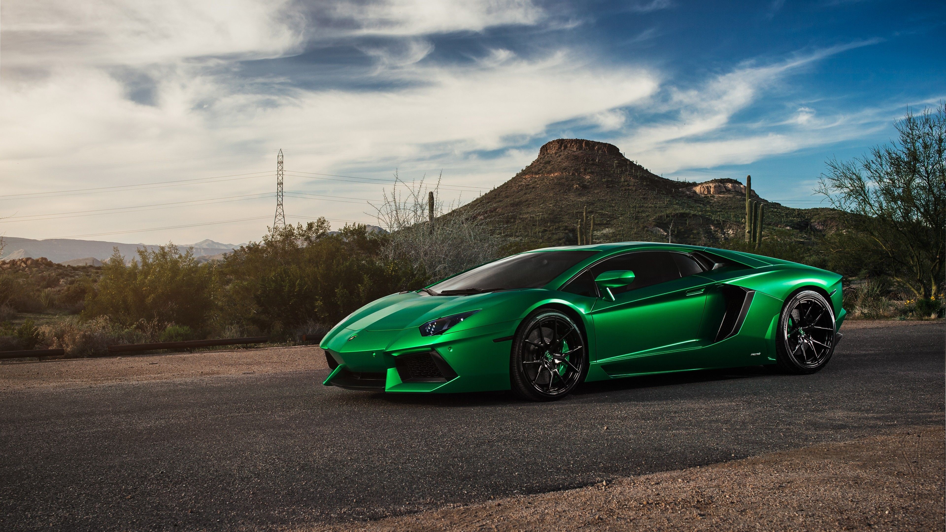 Green Lamborghini Aventador, Top backgrounds, 3840x2160 4K Desktop