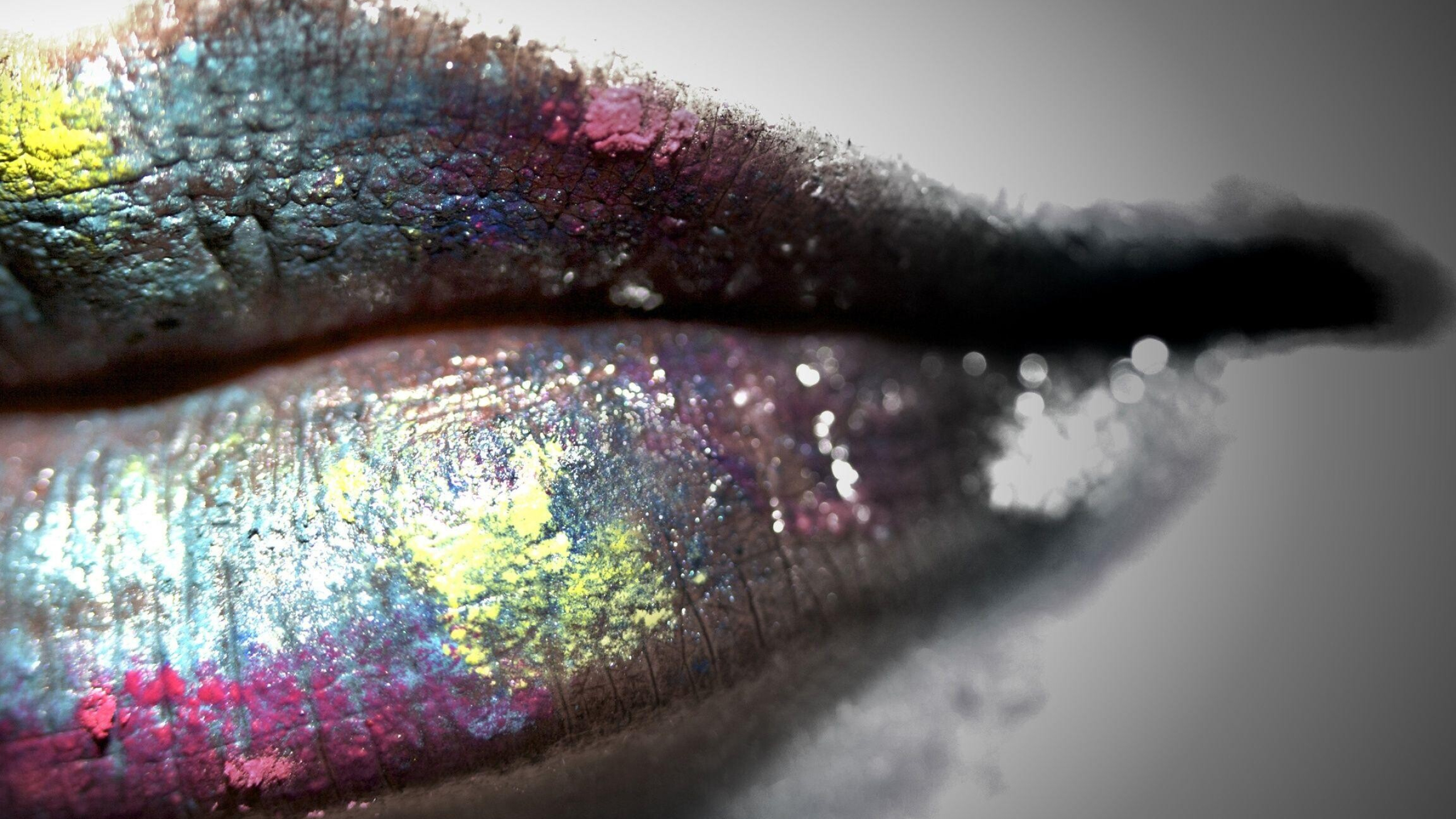 Lipstick: Multicolored lip gloss, Rainbow effect, A fancy makeup, Tints and shades. 2560x1440 HD Background.