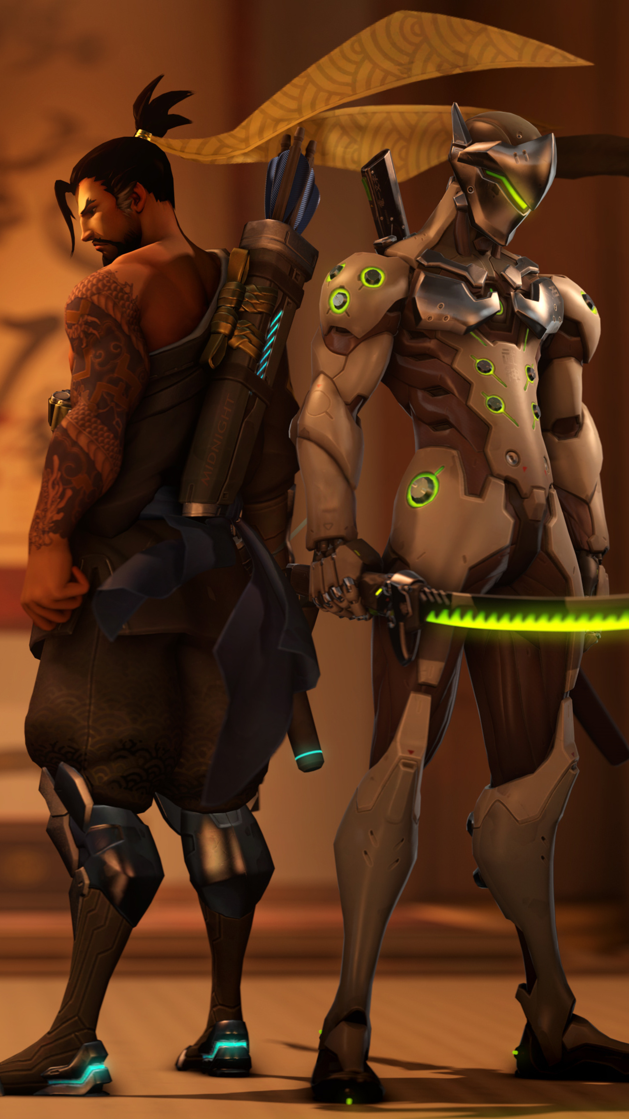Genji and Hanzo, Dynamic duo, Sony Xperia wallpapers, High-quality images, 2160x3840 4K Handy
