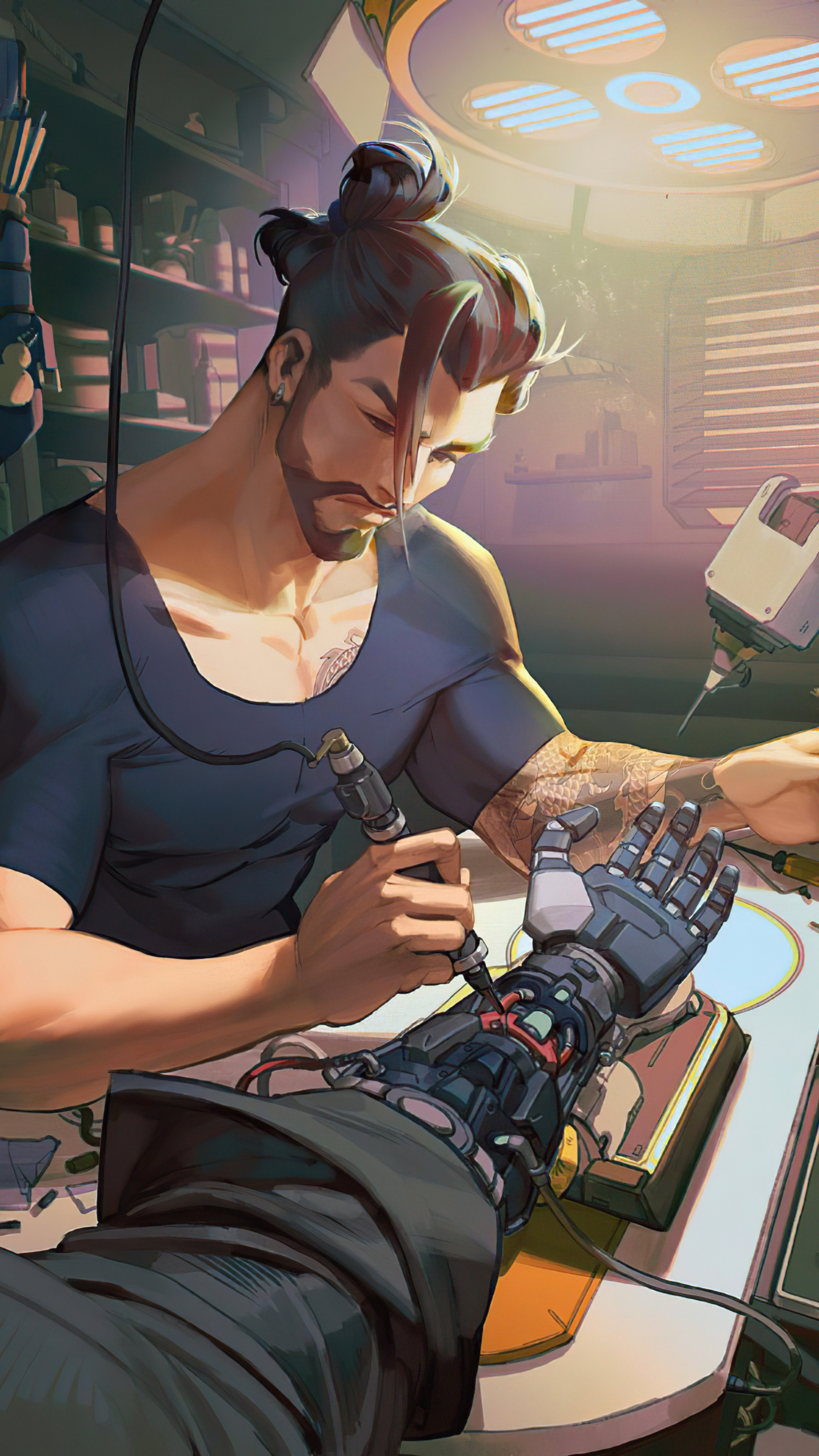 Hanzo Overwatch scifi arm fixing, Sony Xperia wallpapers, 2160x3840 4K Handy