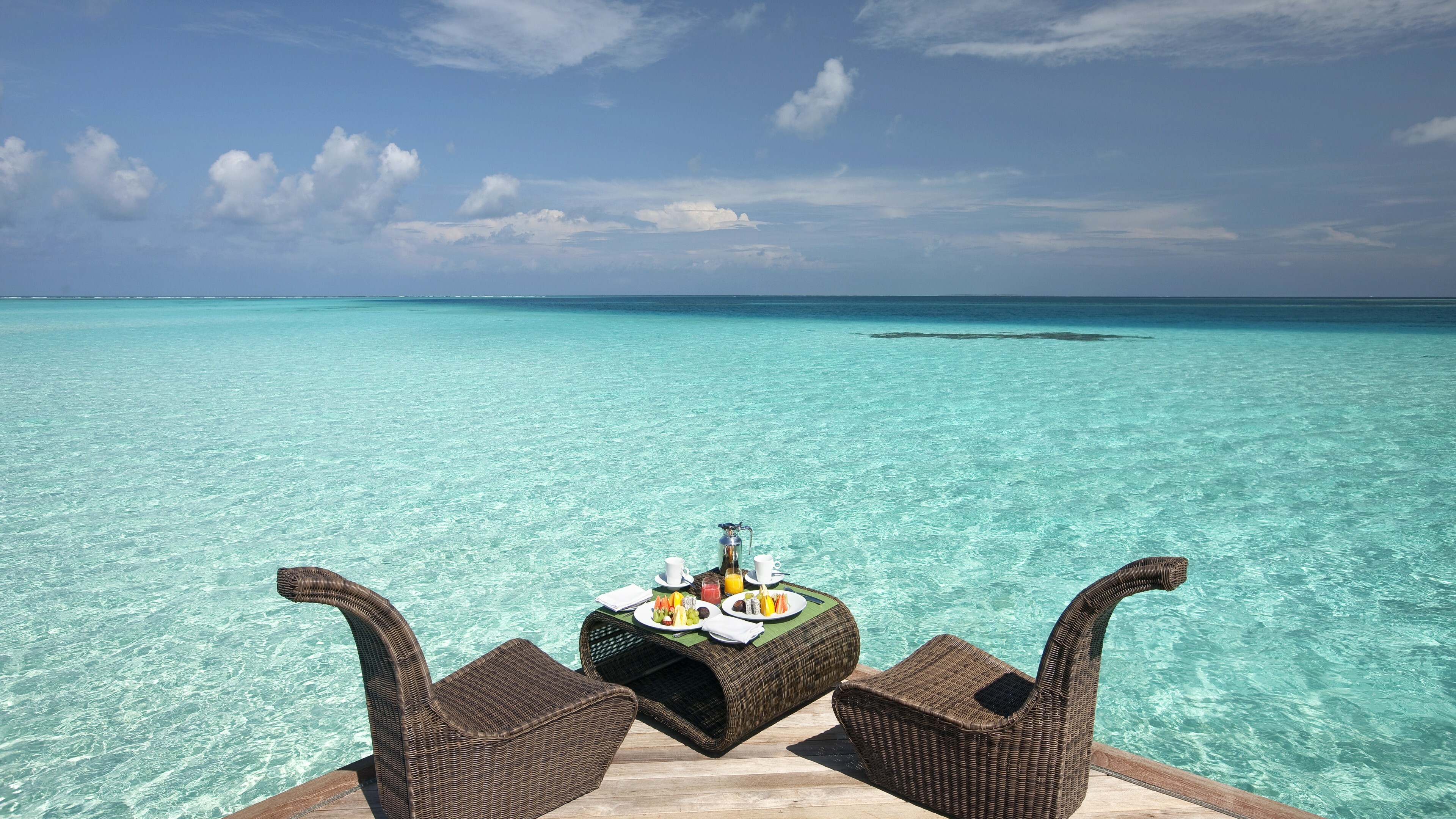 Maldives beach resort, Breakfast in paradise, Laptop background, Tropical getaway, 3840x2160 4K Desktop