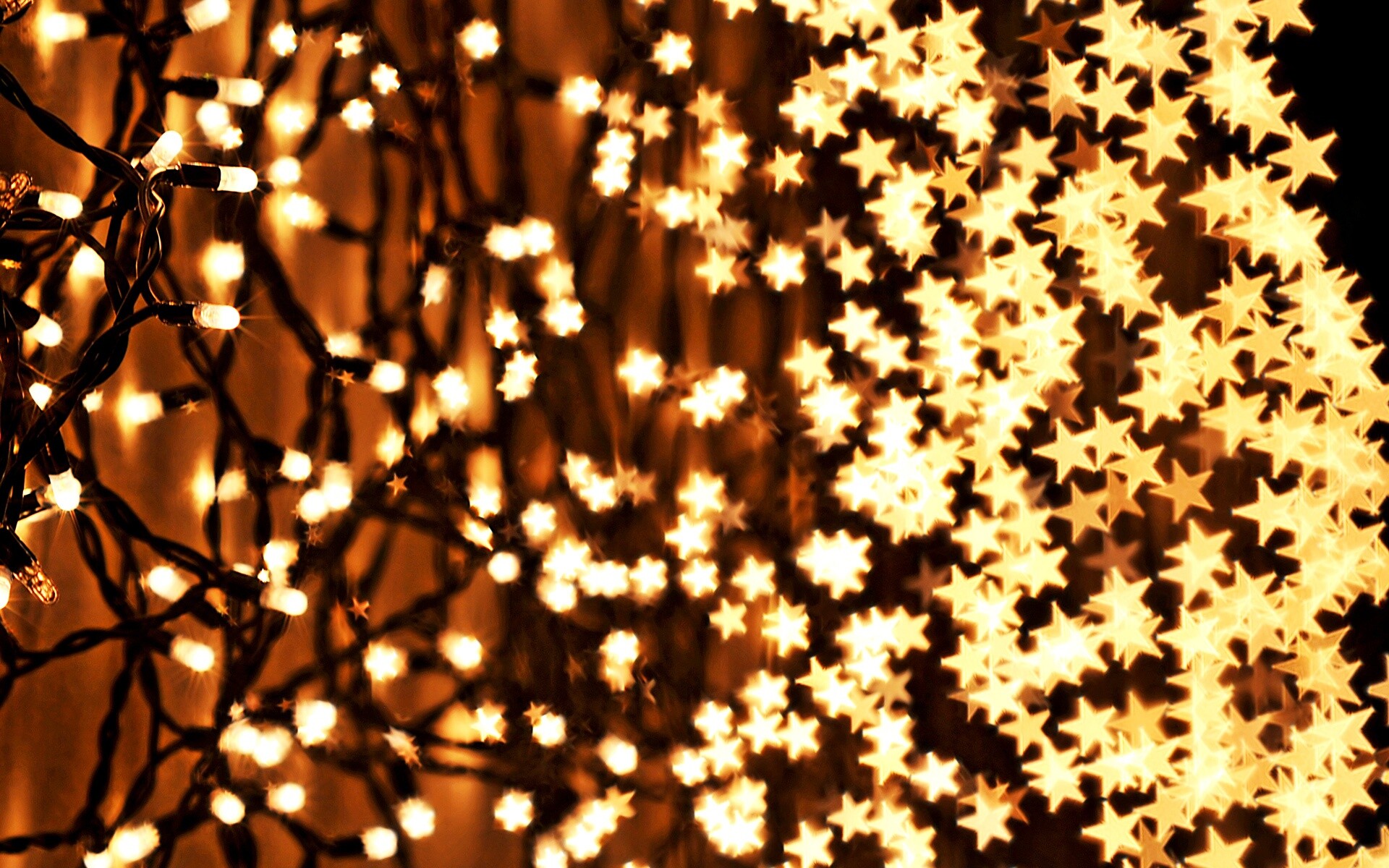 Gold Lights: The out of focus view of colorful holiday lights, Christmas tree lights bokeh, Party ornaments. 1920x1200 HD Background.