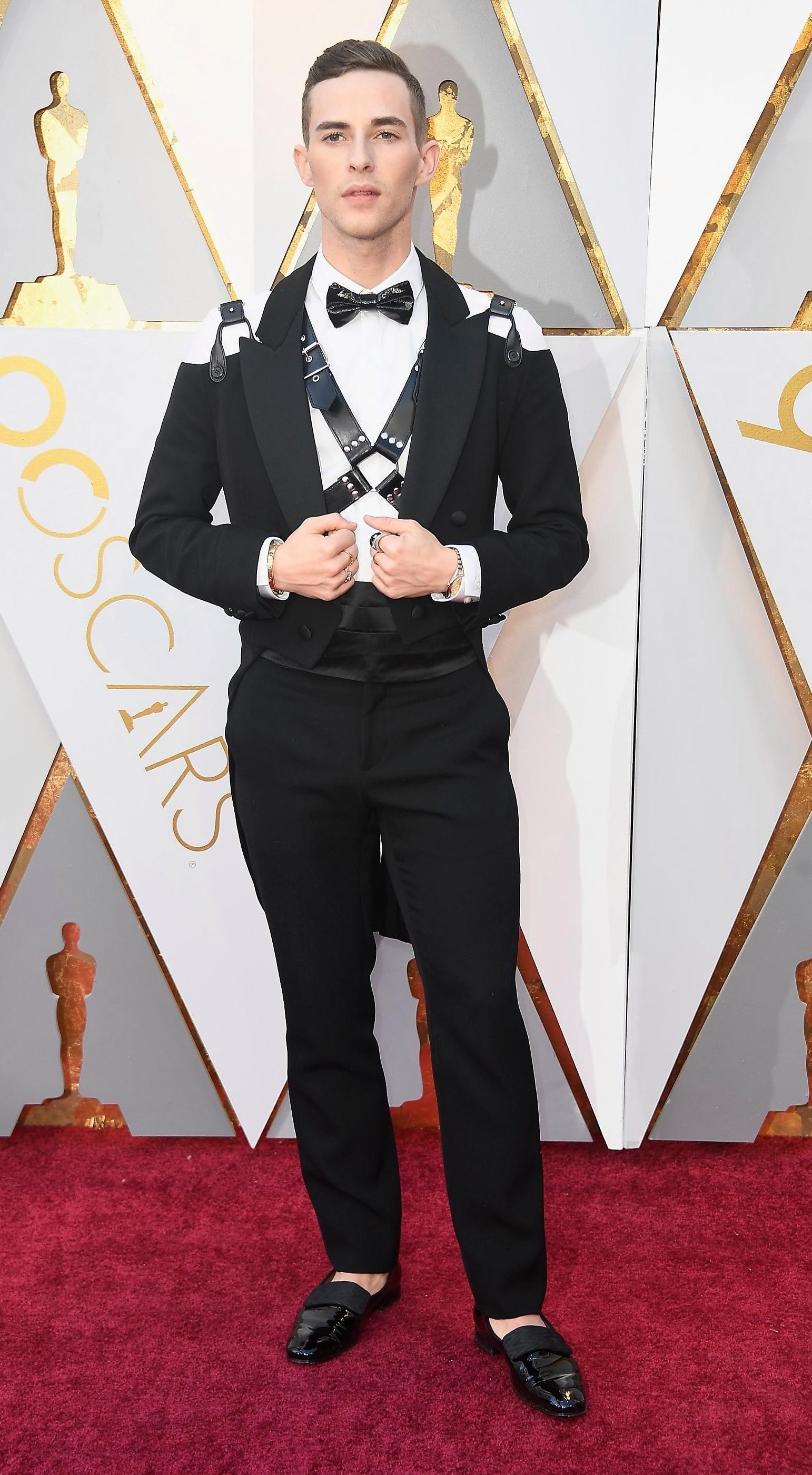 Adam Rippon, Unique fashion choice, S&M-inspired suit, Oscars 2018, 1550x2810 HD Handy