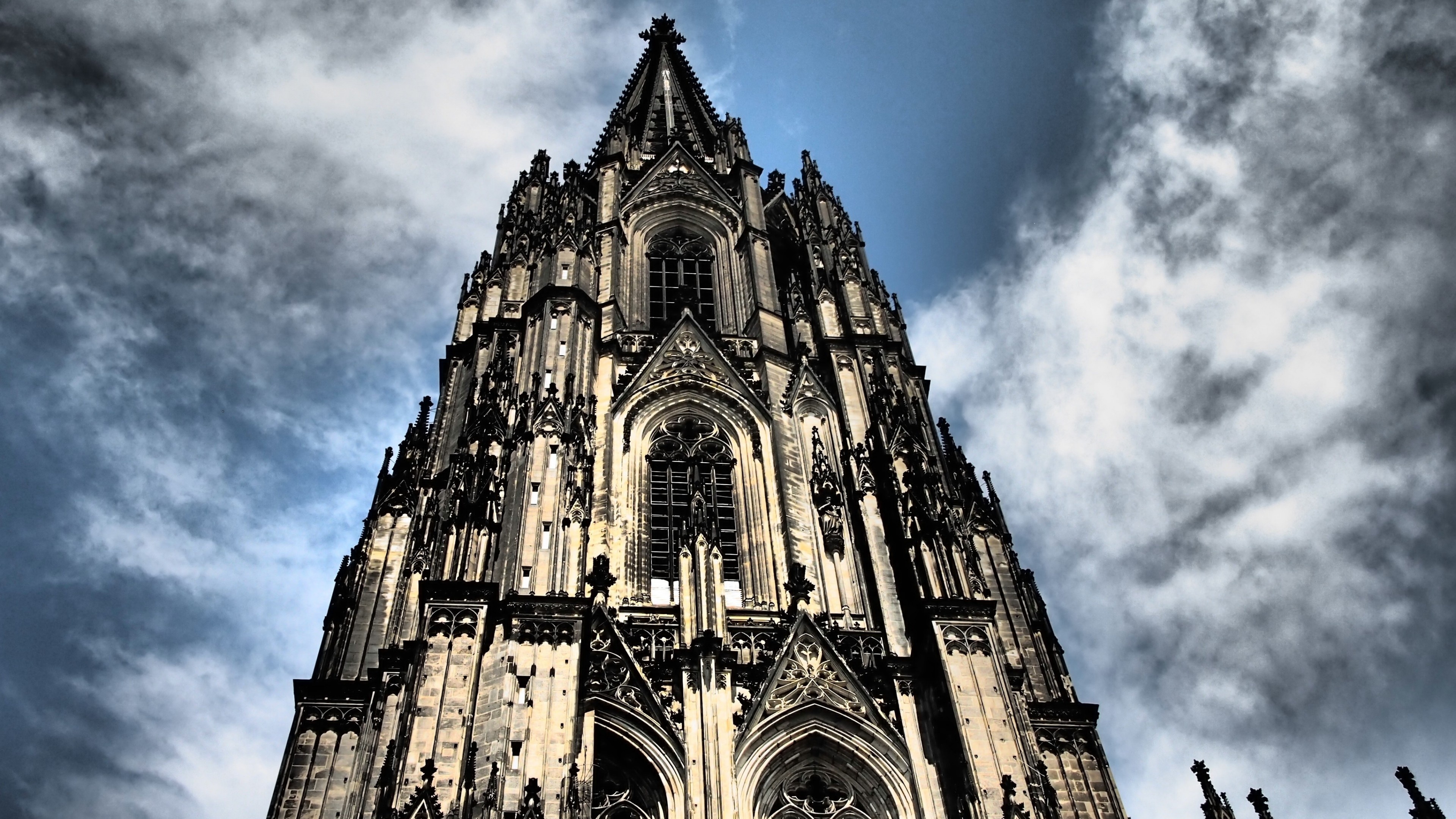 Gothic Architecture: Cologne Cathedral, Germany, Europe, Tower, Spire, Middle Age French Style. 3840x2160 4K Wallpaper.