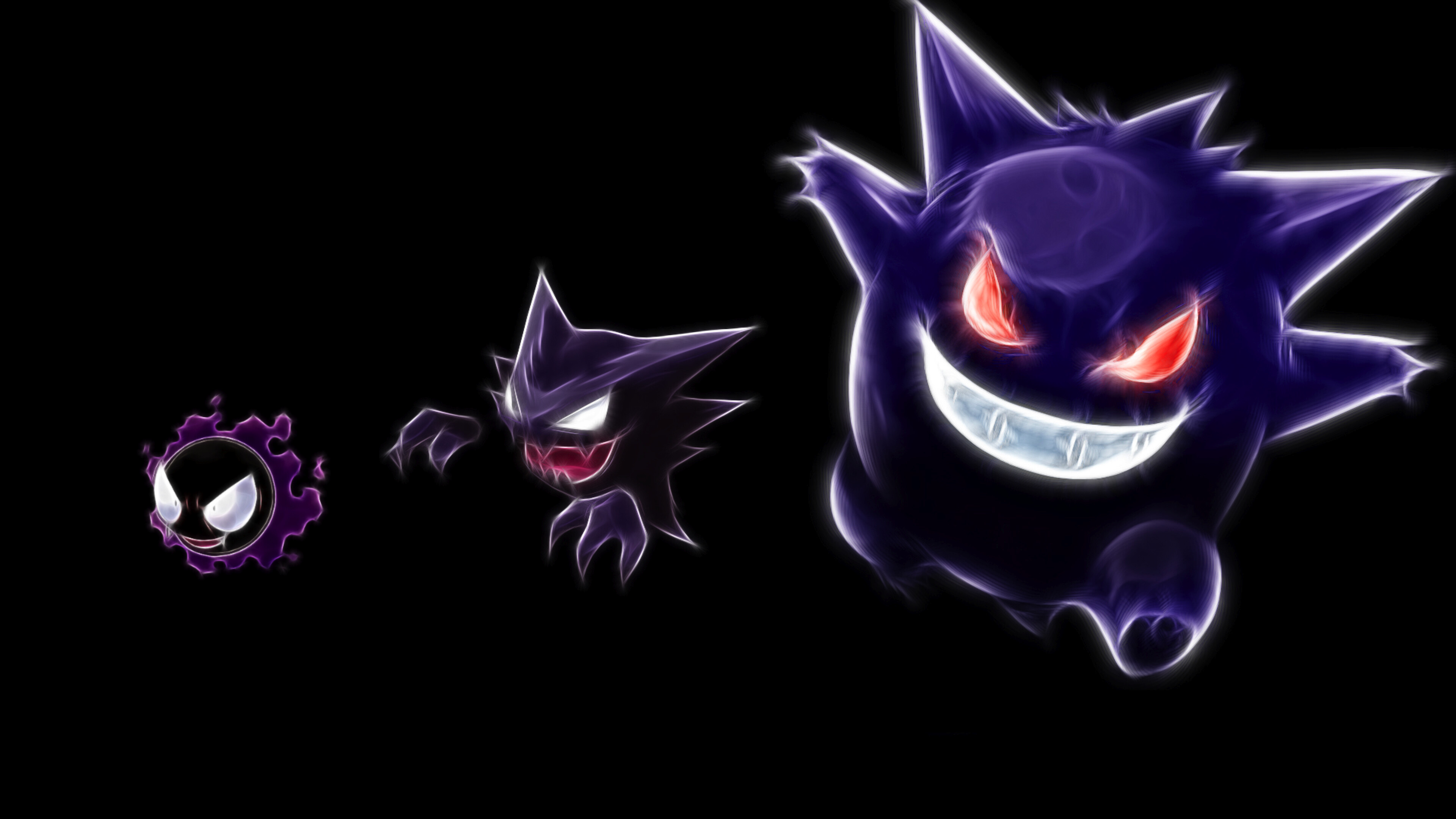 Gastly: Haunter, Gengar, Pokemon that has no real shape as it appears to be made of a gas. 3840x2160 4K Wallpaper.