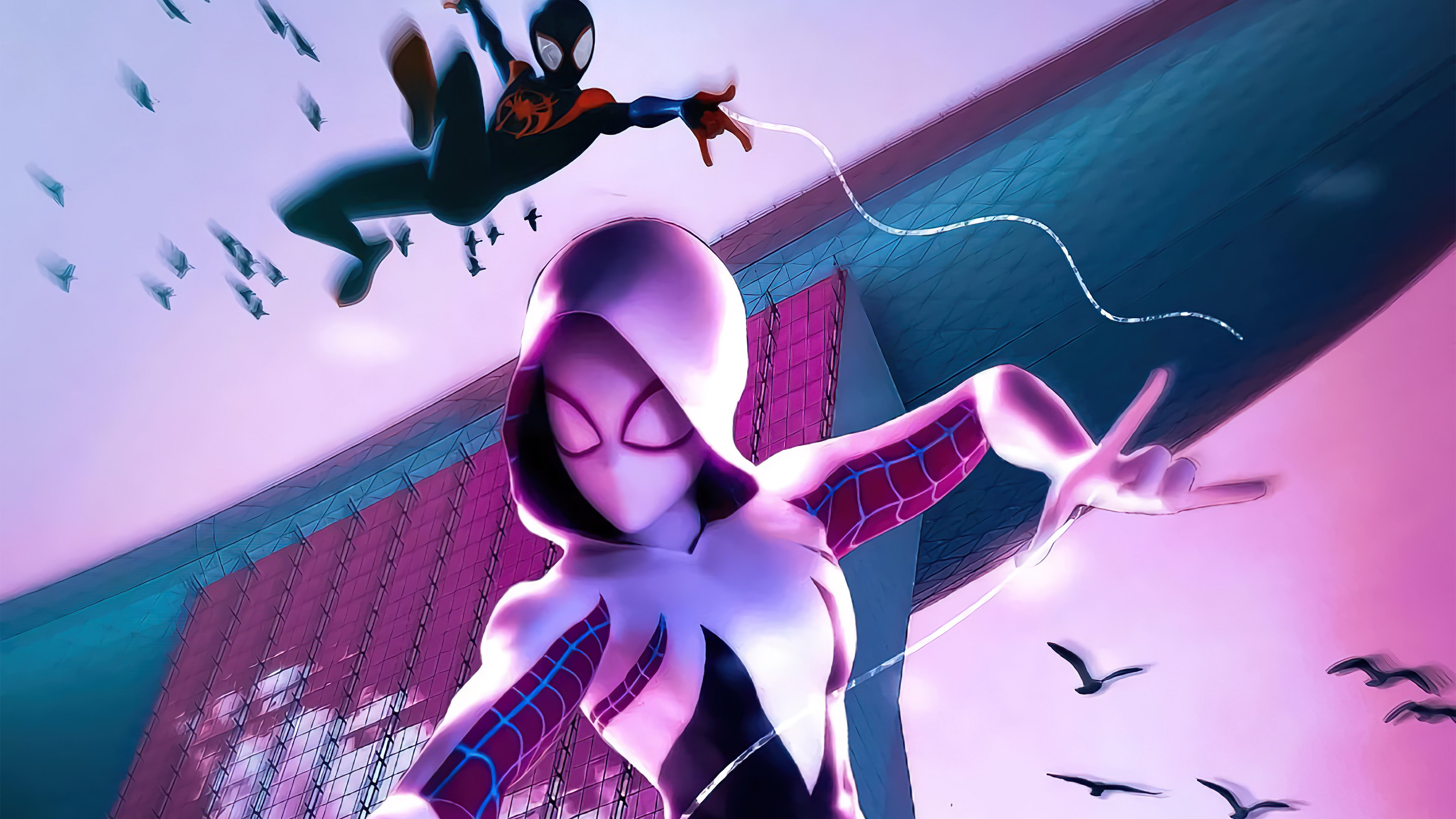 Gwen Stacy and Spider-Man, HD wallpapers, Action-packed scenes, Superhero showdown, 3840x2160 4K Desktop