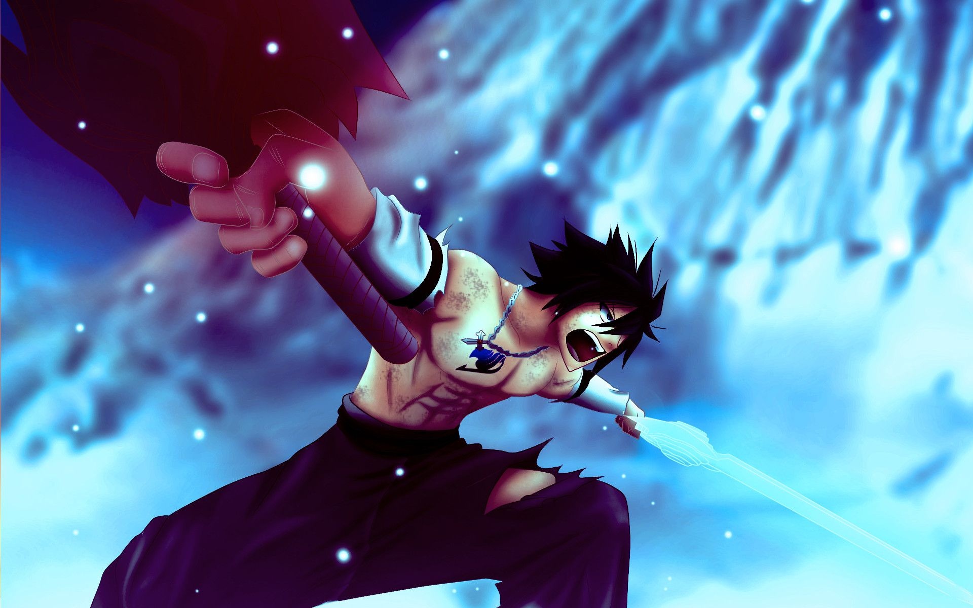 Gray Fullbuster: Ice-Make Unlimited: One Sided Chaotic Dance, Anime series Fairy Tail by Hiro Mashima. 1920x1200 HD Background.