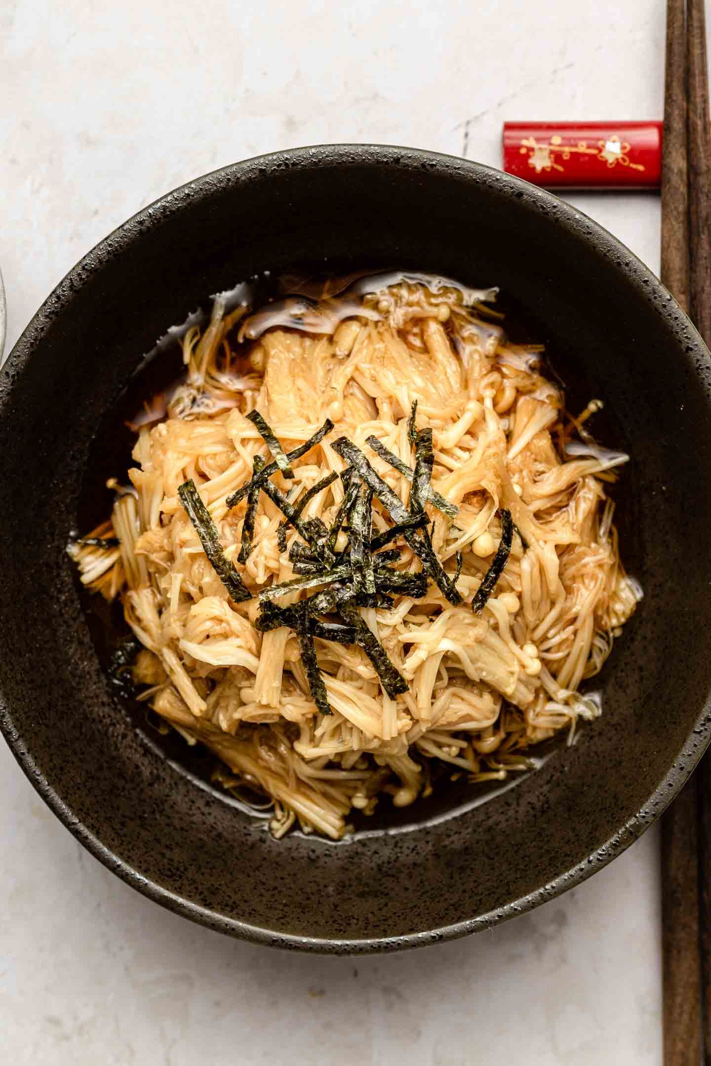 Enoki mushrooms, Soy butter sauce, Quick cooking, Japanese-inspired dish, 1440x2160 HD Phone