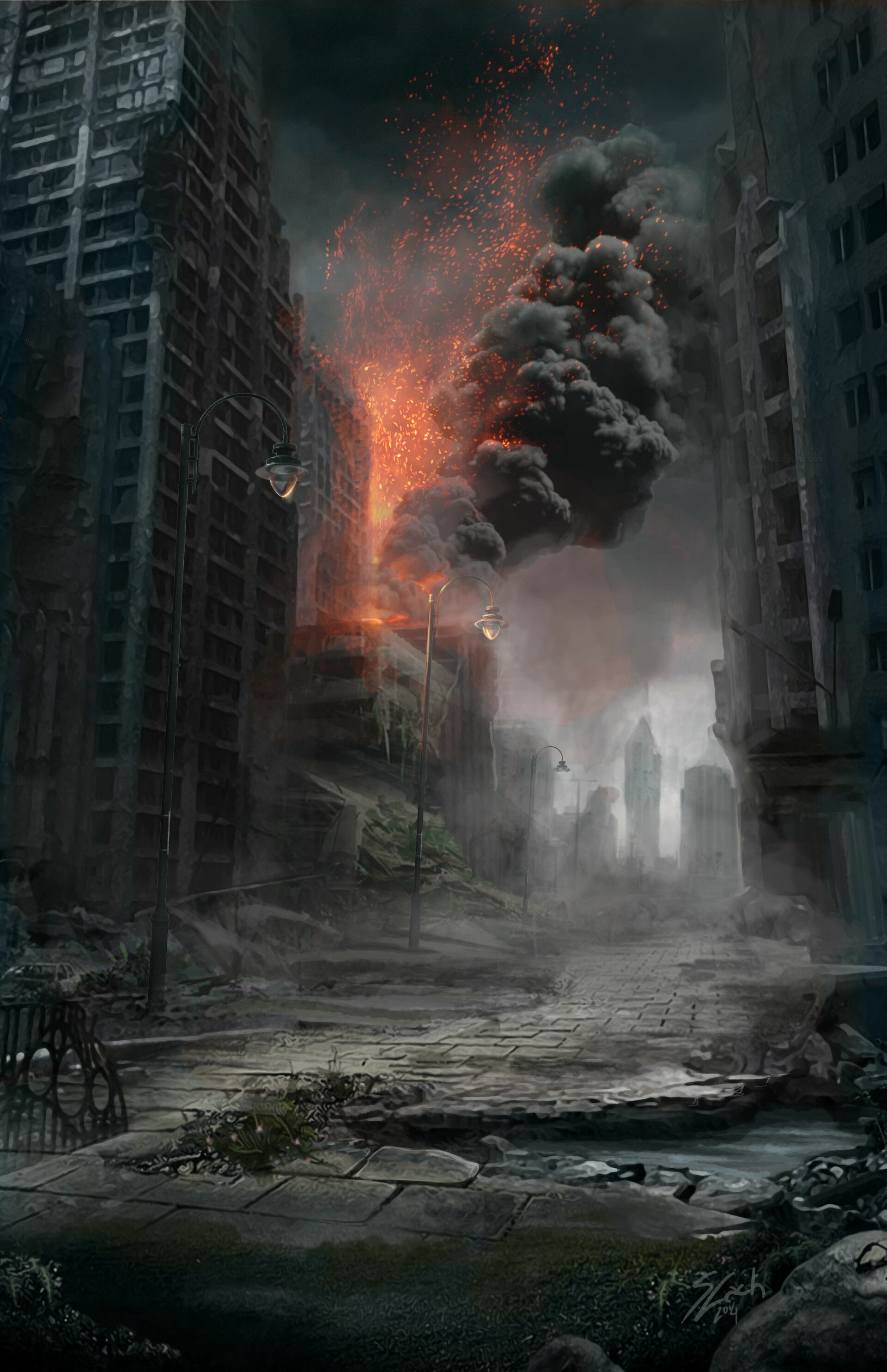Post-apocalypse: Postapo city, Fantasy landscape. 1920x2970 HD Background.