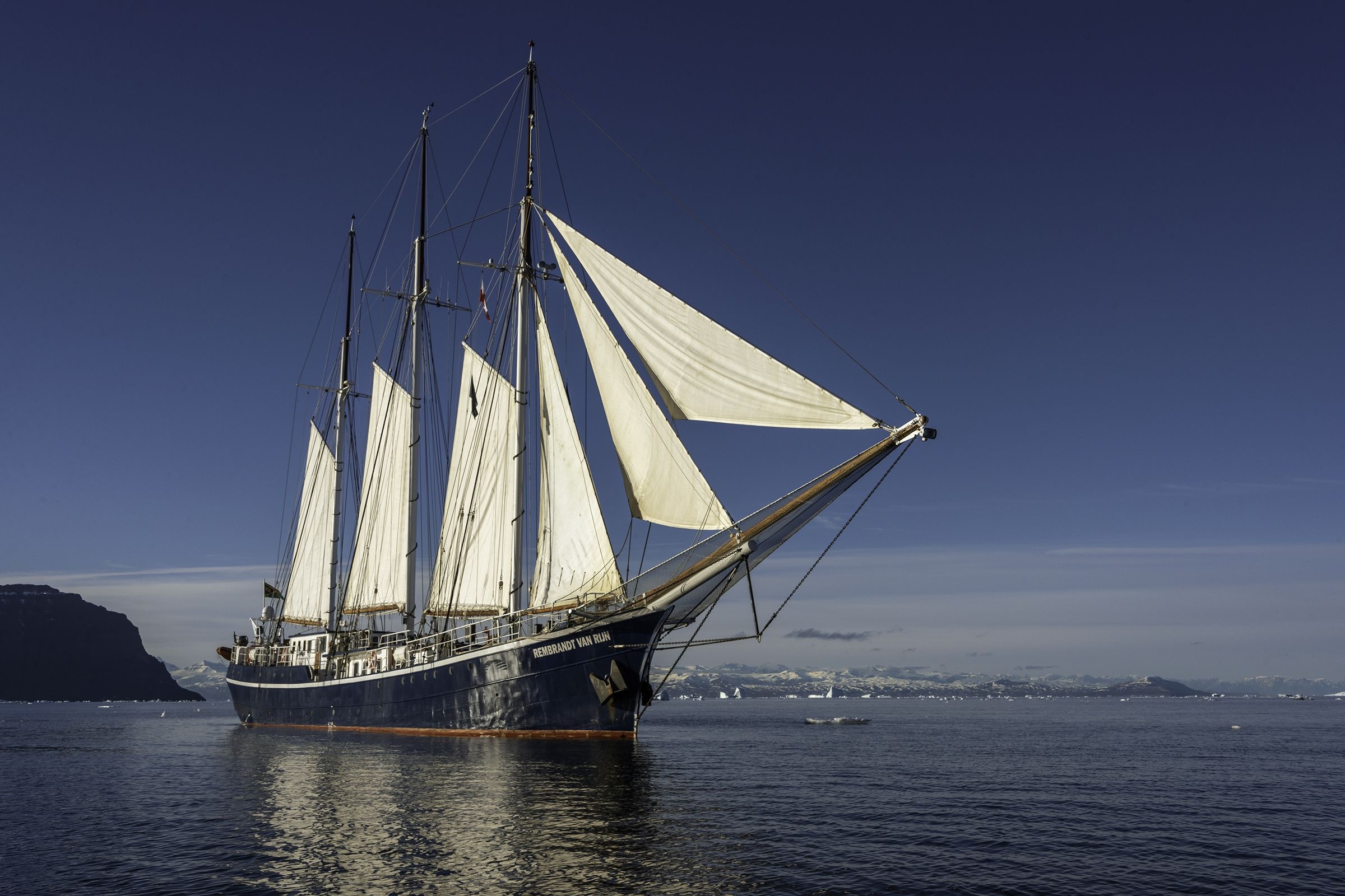 Schooner: Ship under sail, Rembrandt van Rijn, Sailing, Harbor. 2400x1600 HD Background.