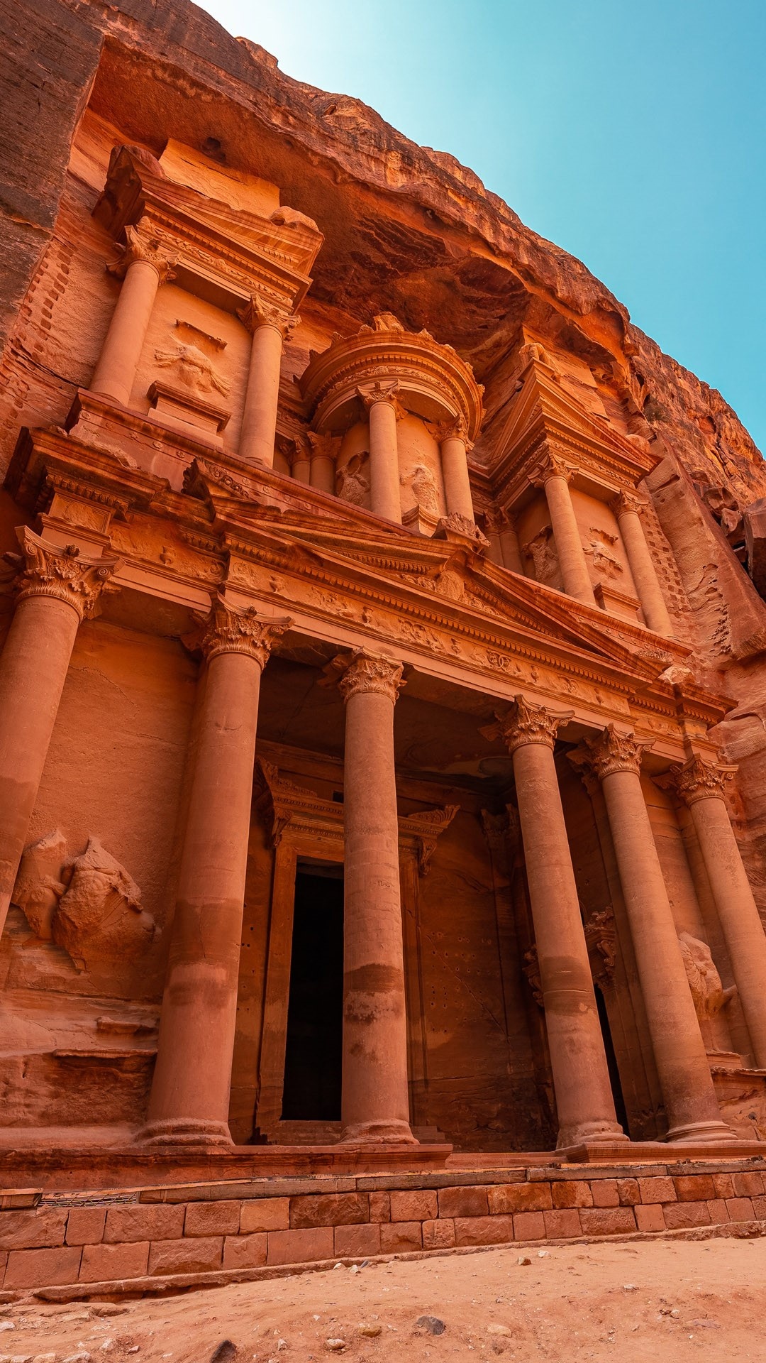 Petra, Temple mausoleum, Al khazneh, Canyon passage, 1080x1920 Full HD Phone