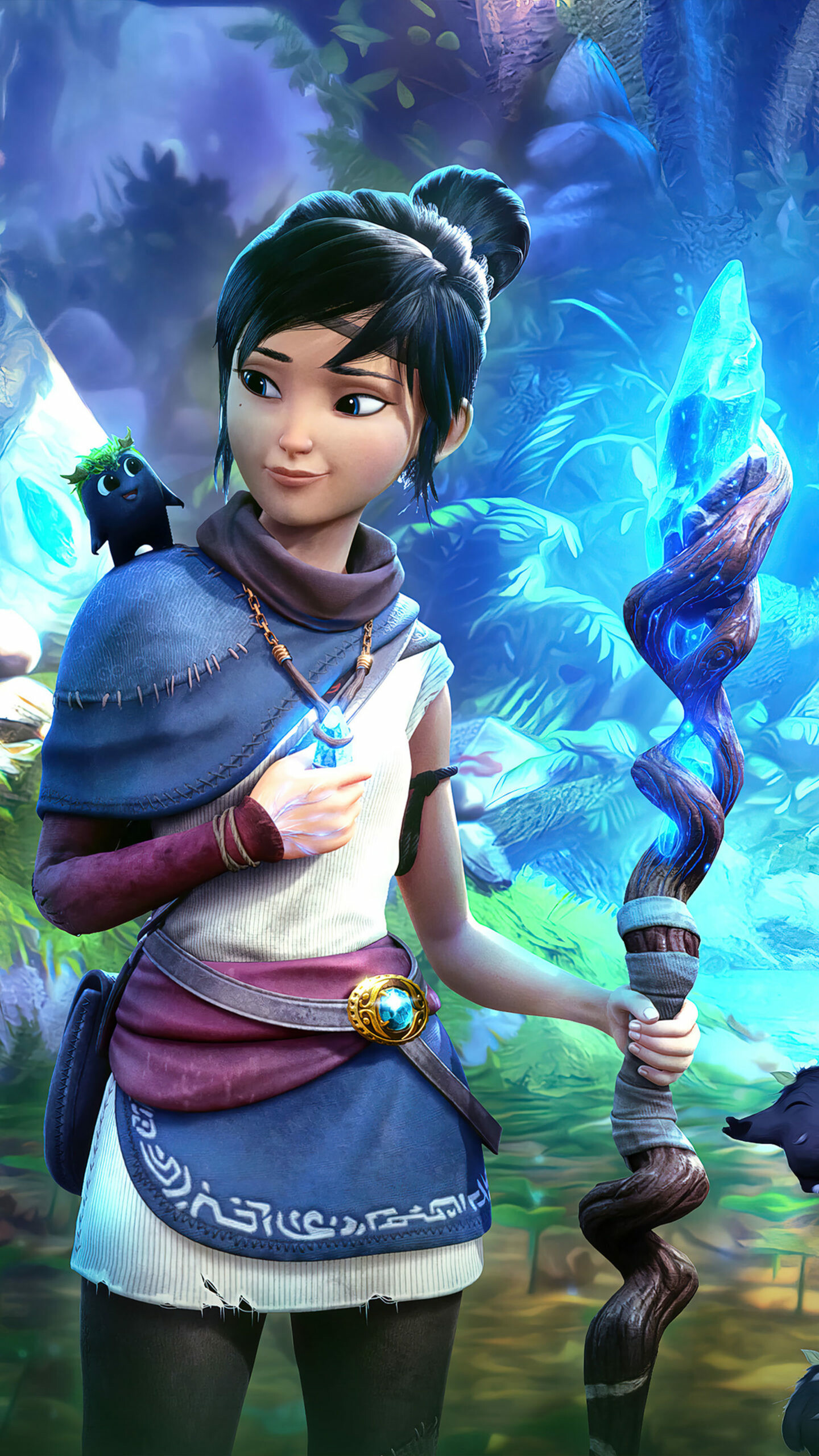 Kena: Bridge of Spirits: The player uses pulse ability for defending against attacks. 1440x2560 HD Wallpaper.