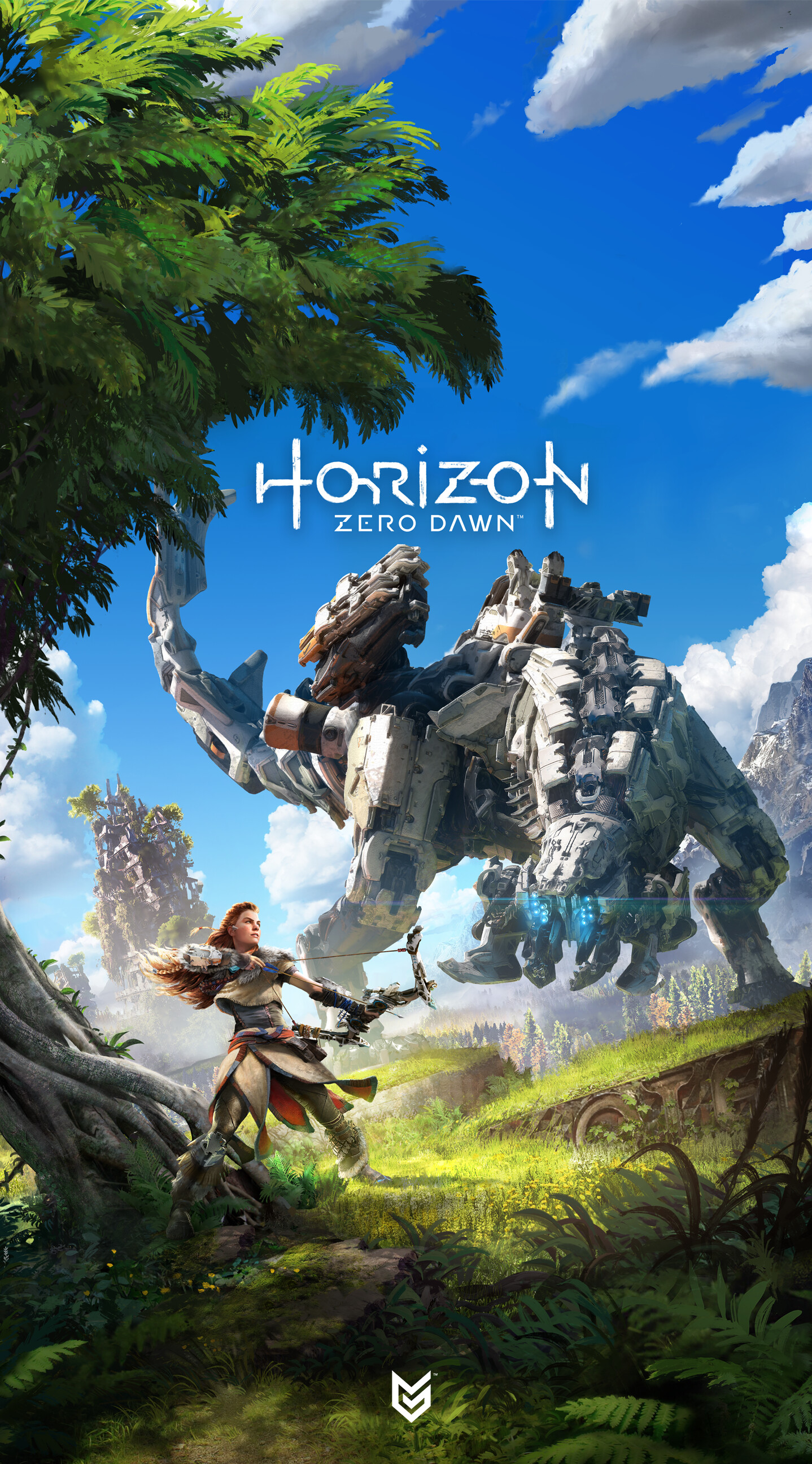 Horizon Zero Dawn: An action role-playing game takes place in a post-apocalyptic world where colossal machines dominate the land. 1440x2600 HD Wallpaper.
