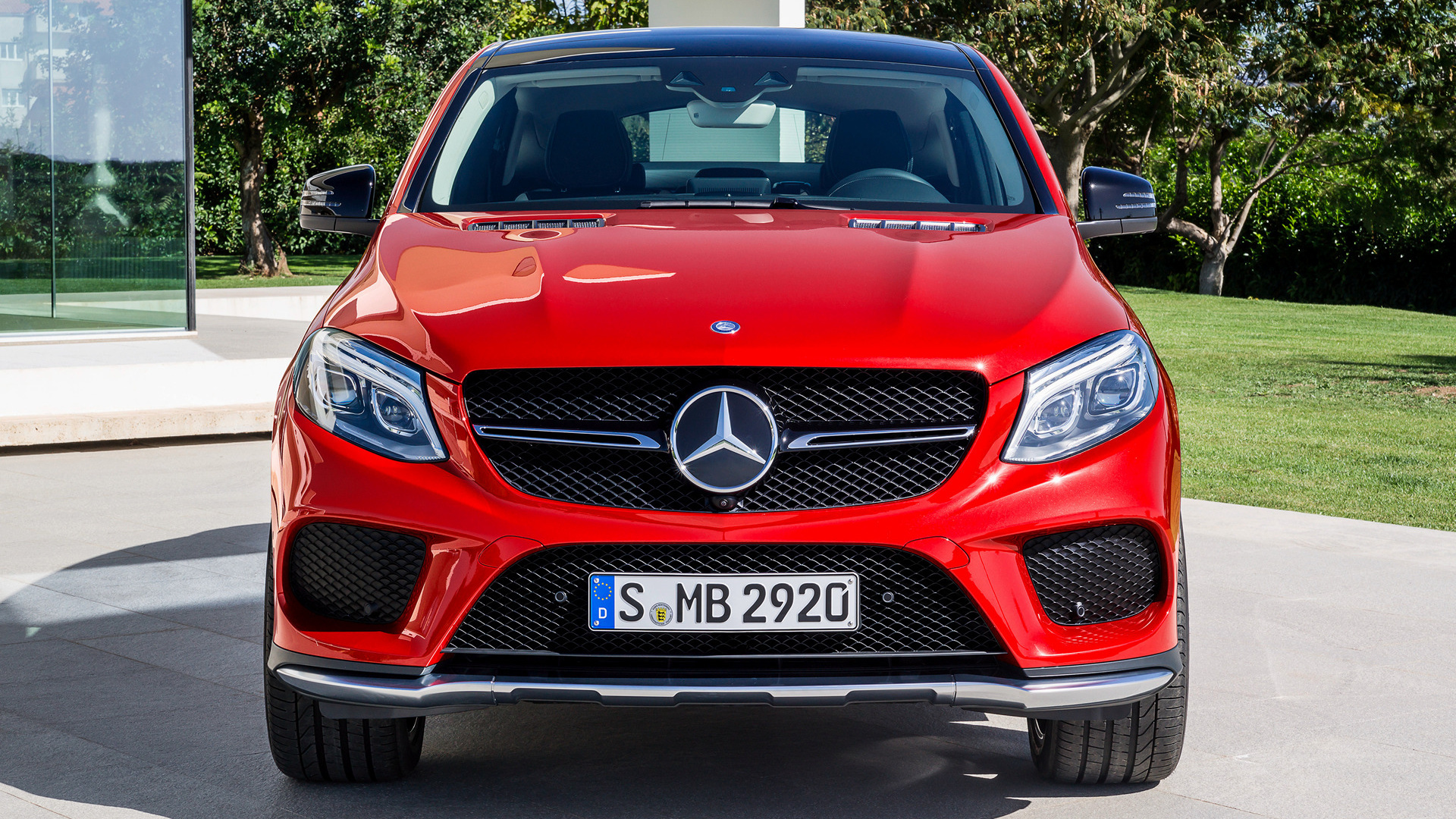 Mercedes-Benz GLE, Coupe elegance, Red car allure, Front view beauty, 1920x1080 Full HD Desktop
