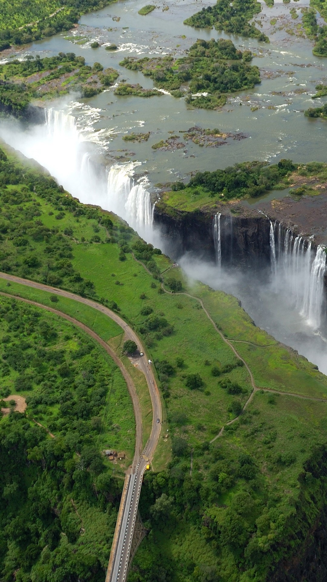 Victoria Falls, Aerial view, Zambezi River, Spectacular waterfall, 1080x1920 Full HD Phone