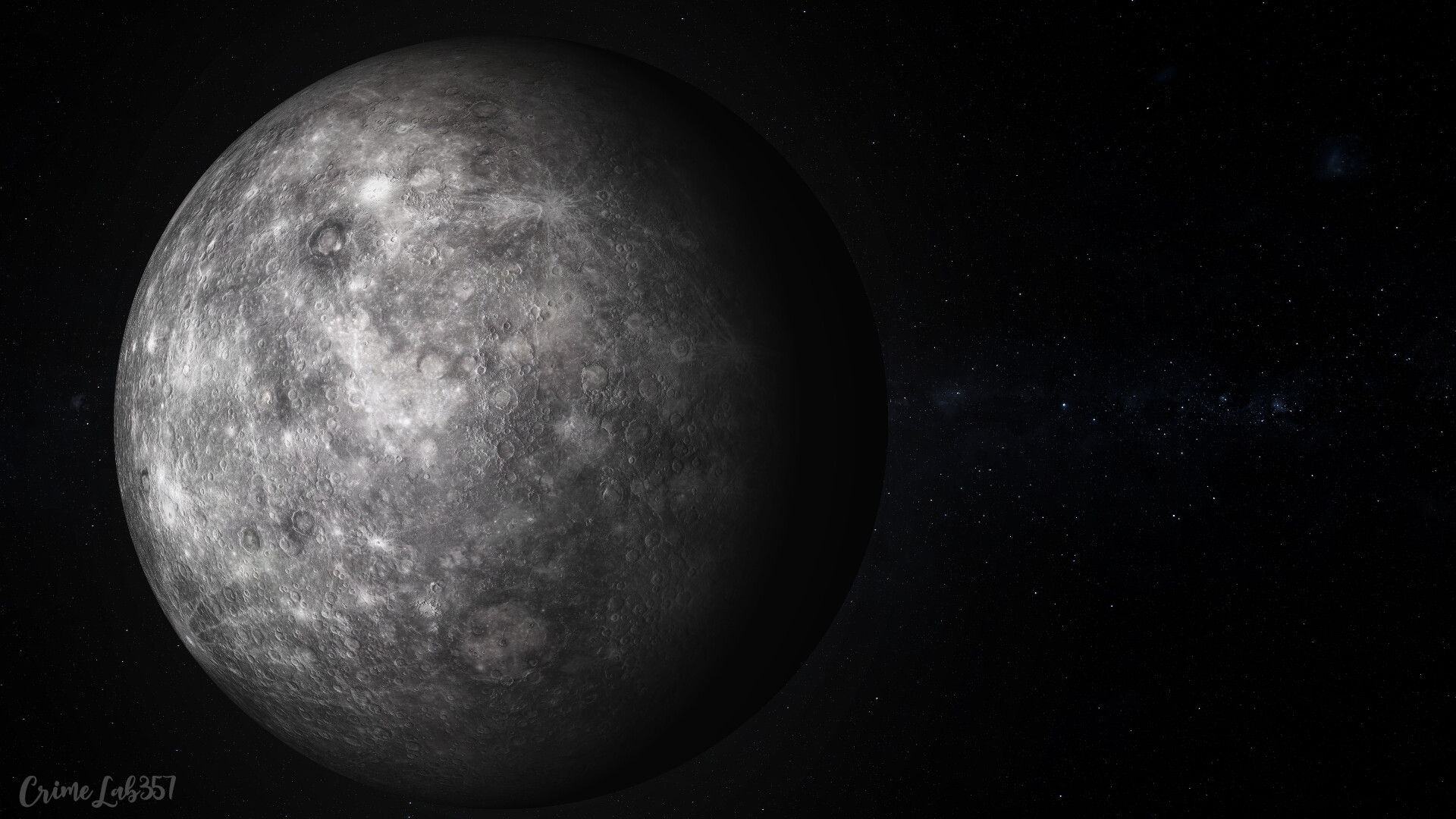 Mercury: Space, The planet's diameter is only two-fifths of the diameter of Earth. 1920x1080 Full HD Background.