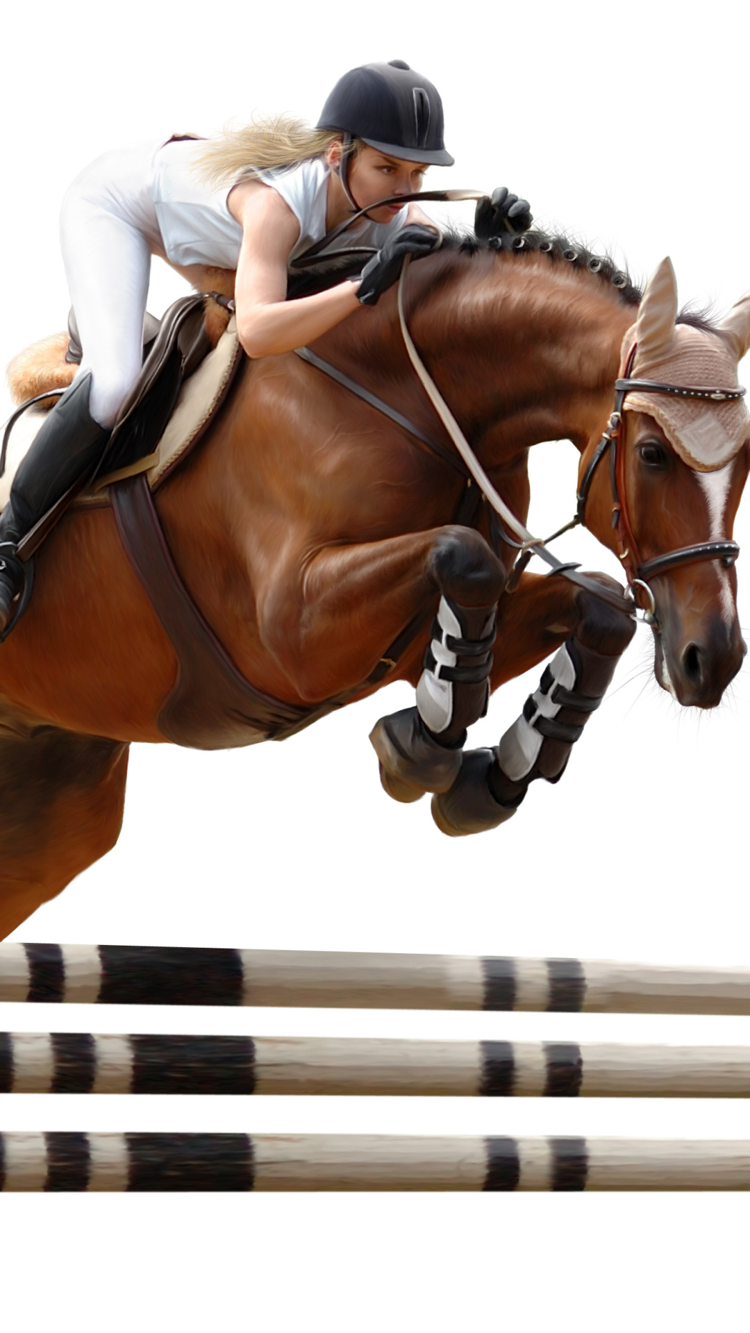 Jumping: Show Jumping, Horse, Horsewoman, Equestrianism, Outdoor sports. 1080x1920 Full HD Background.