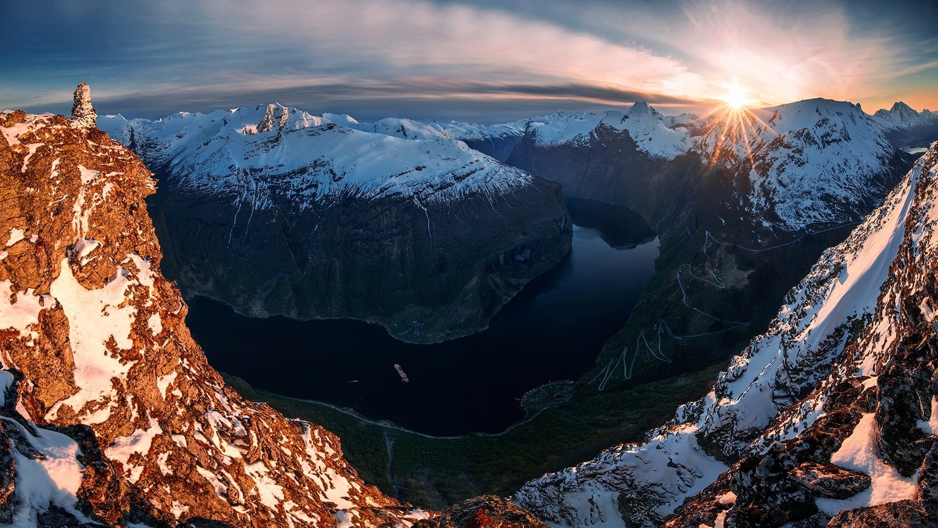 Winter wonders, Snow-capped peaks, Tranquil fjord reflections, Enchanting fjord landscapes, 1920x1080 Full HD Desktop