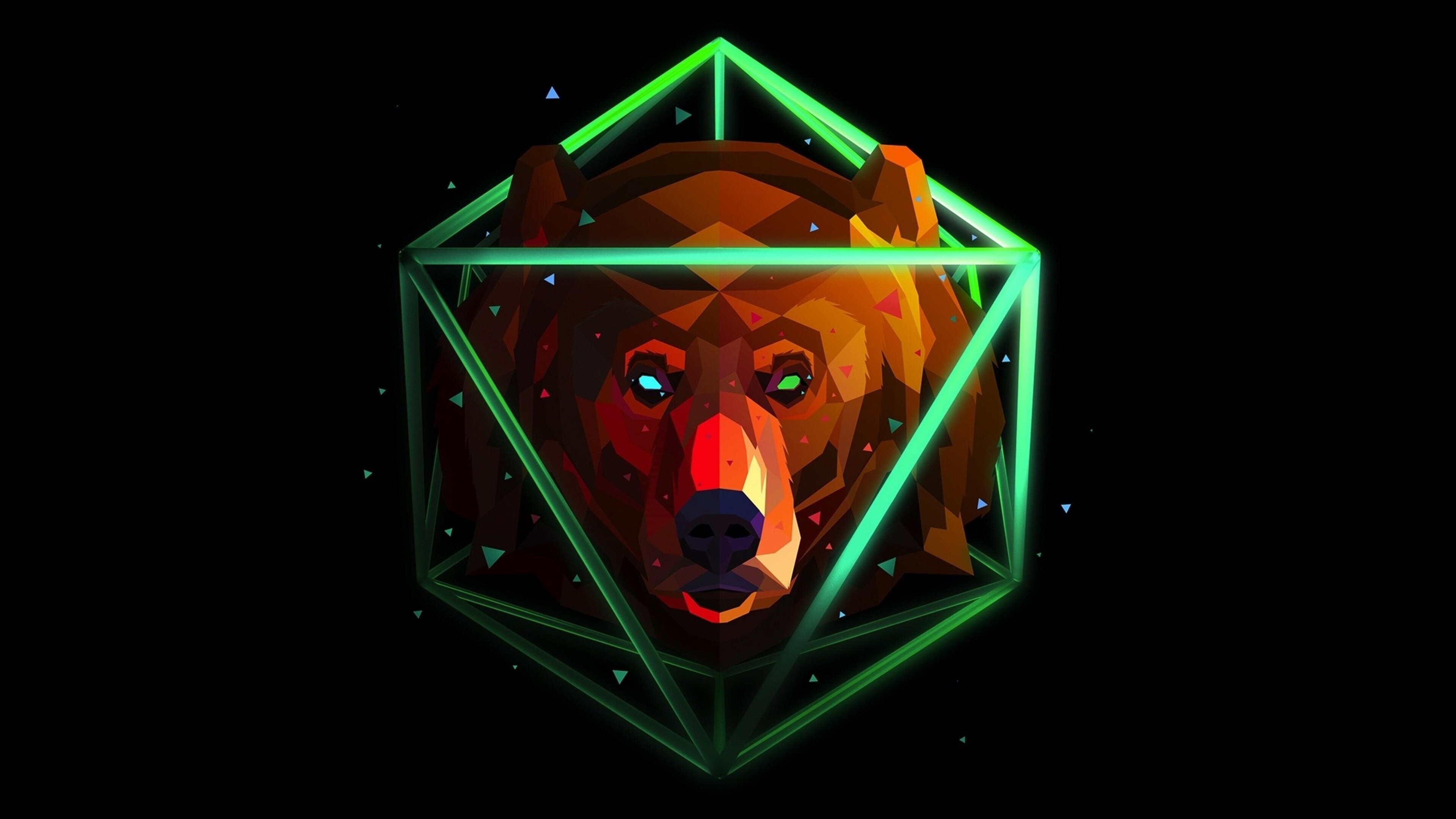 Geometric Animal: Bear polygonal vector drawing, Art movement that utilized regular shapes. 3840x2160 4K Background.