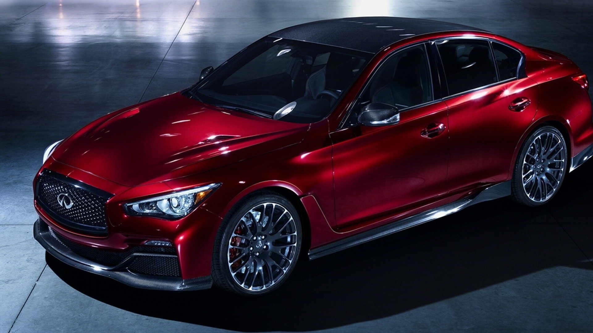 Infiniti: A compact luxury car, Changes from the Q50 Eau Rouge concept included a twin-turbocharged 3,799 cc V6 from the Nissan GT-R and a 7-speed automatic transmission and Intelligent AWD from the Q70. 1920x1080 Full HD Background.