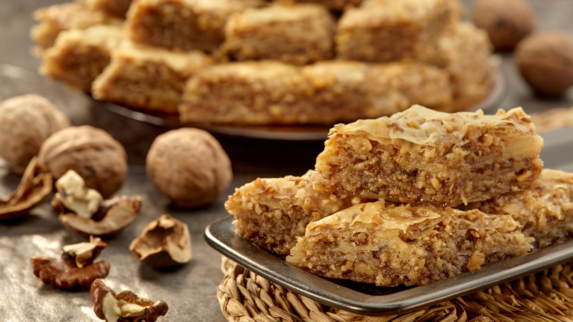 Baklava: Made with a combination of walnuts and almonds. 2170x1220 HD Wallpaper.