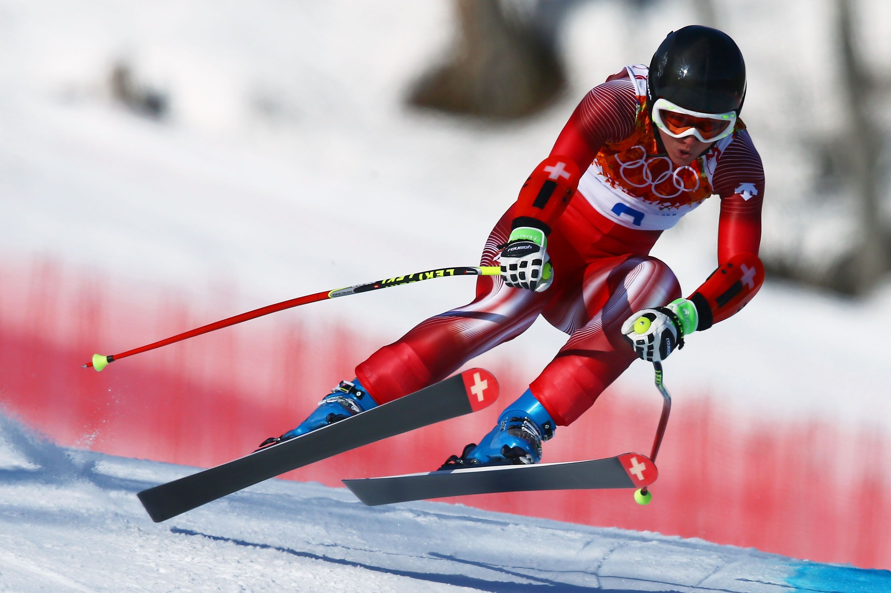 Alpine Skiing: Fabienne Suter of Switzerland, Women's Super-G, Sochi 2014 Olympic Winter Games. 3000x2000 HD Background.