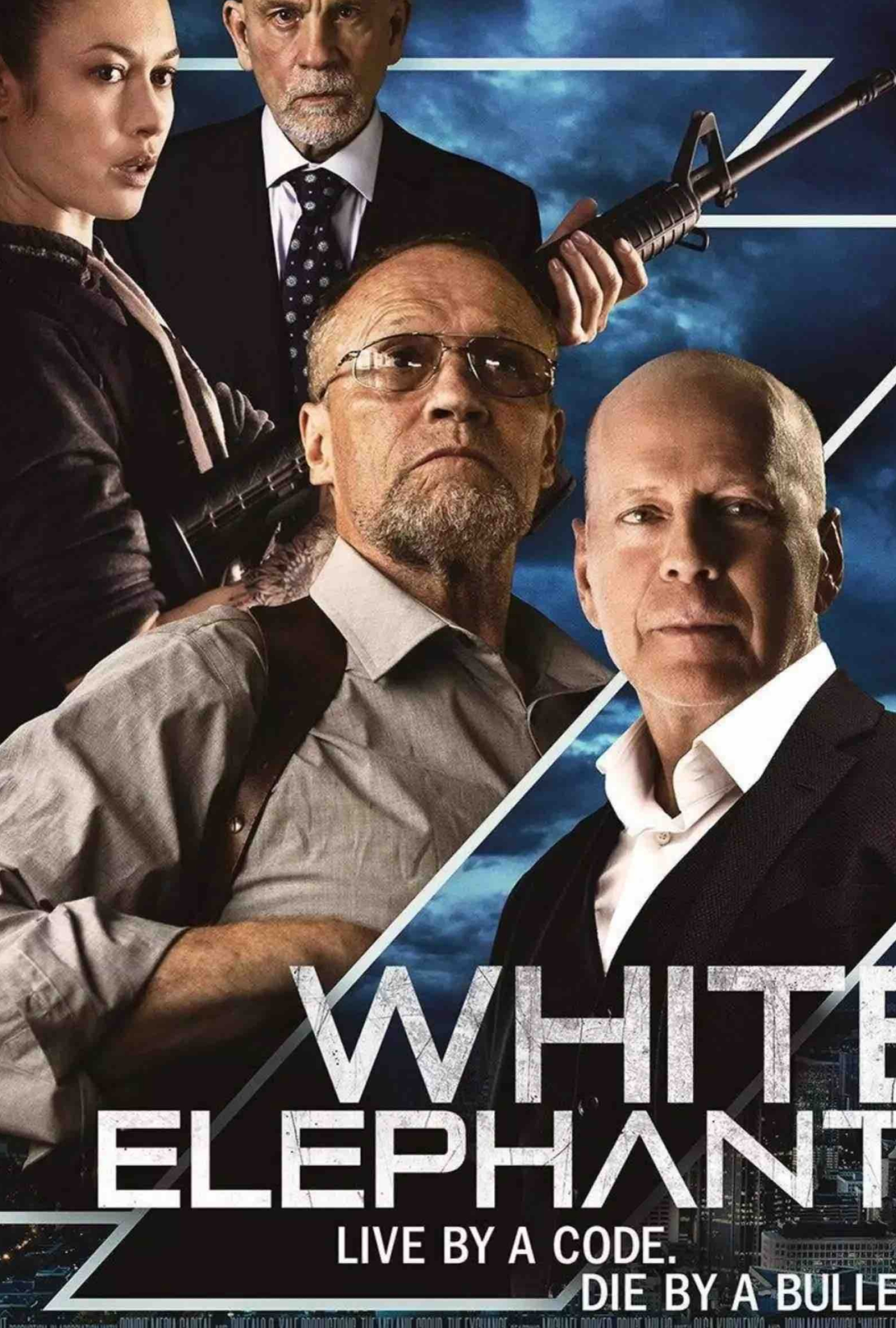 White Elephant (2022 Movie): Bruce Willis, Michael Rooker, John Malcovich, Olga Kurylenko, Action thriller. 2160x3200 HD Background.