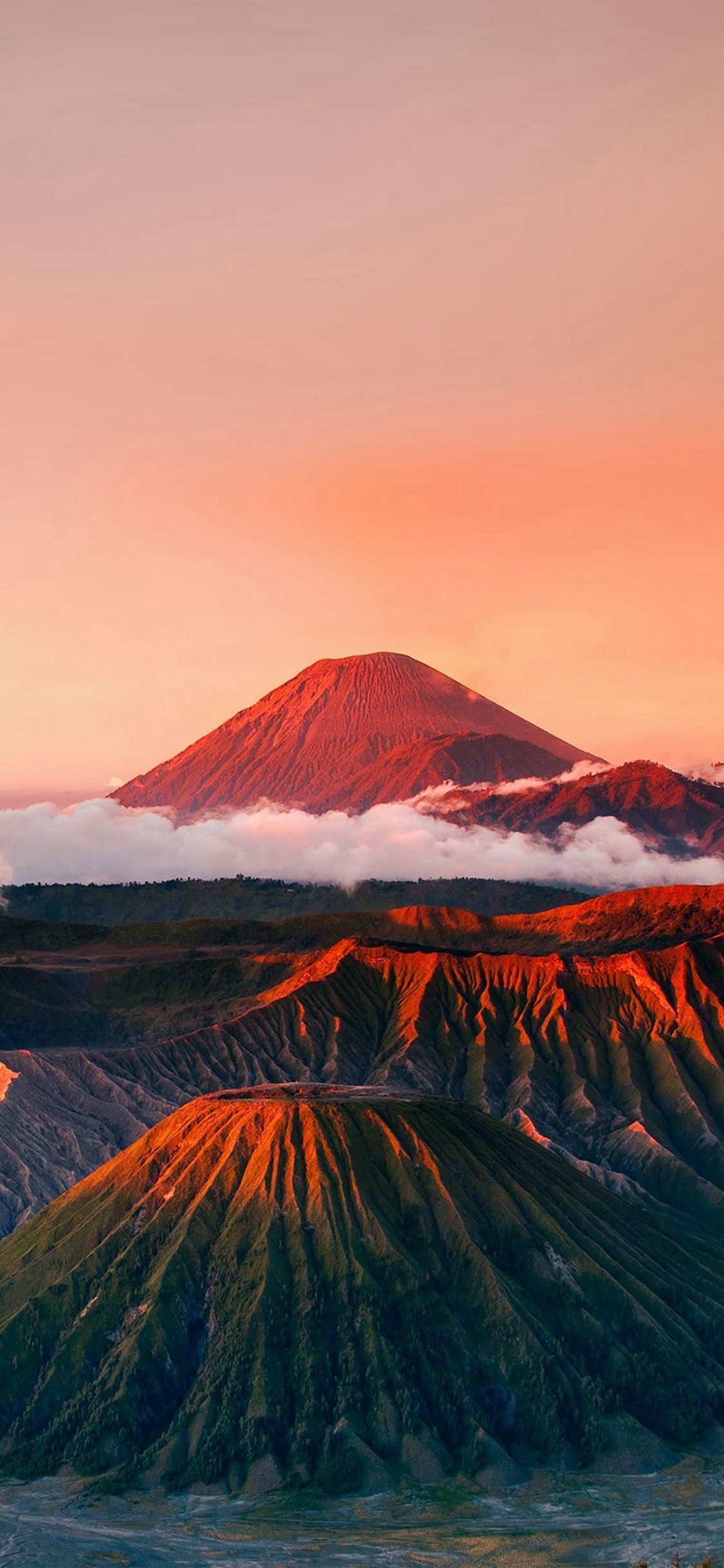 Mount Bromo, Red mountain cloud, Wonderful nature, iPhone X wallpaper, 1130x2440 HD Phone