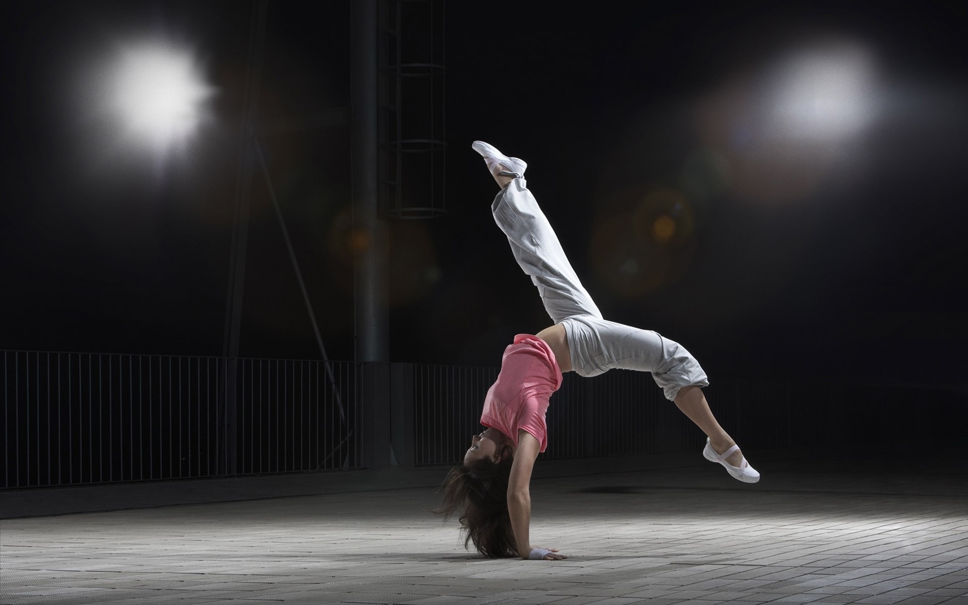 Acrobatic Sports: Balance training, Stretching, Flexibility exercise, Handstand. 1920x1200 HD Background.