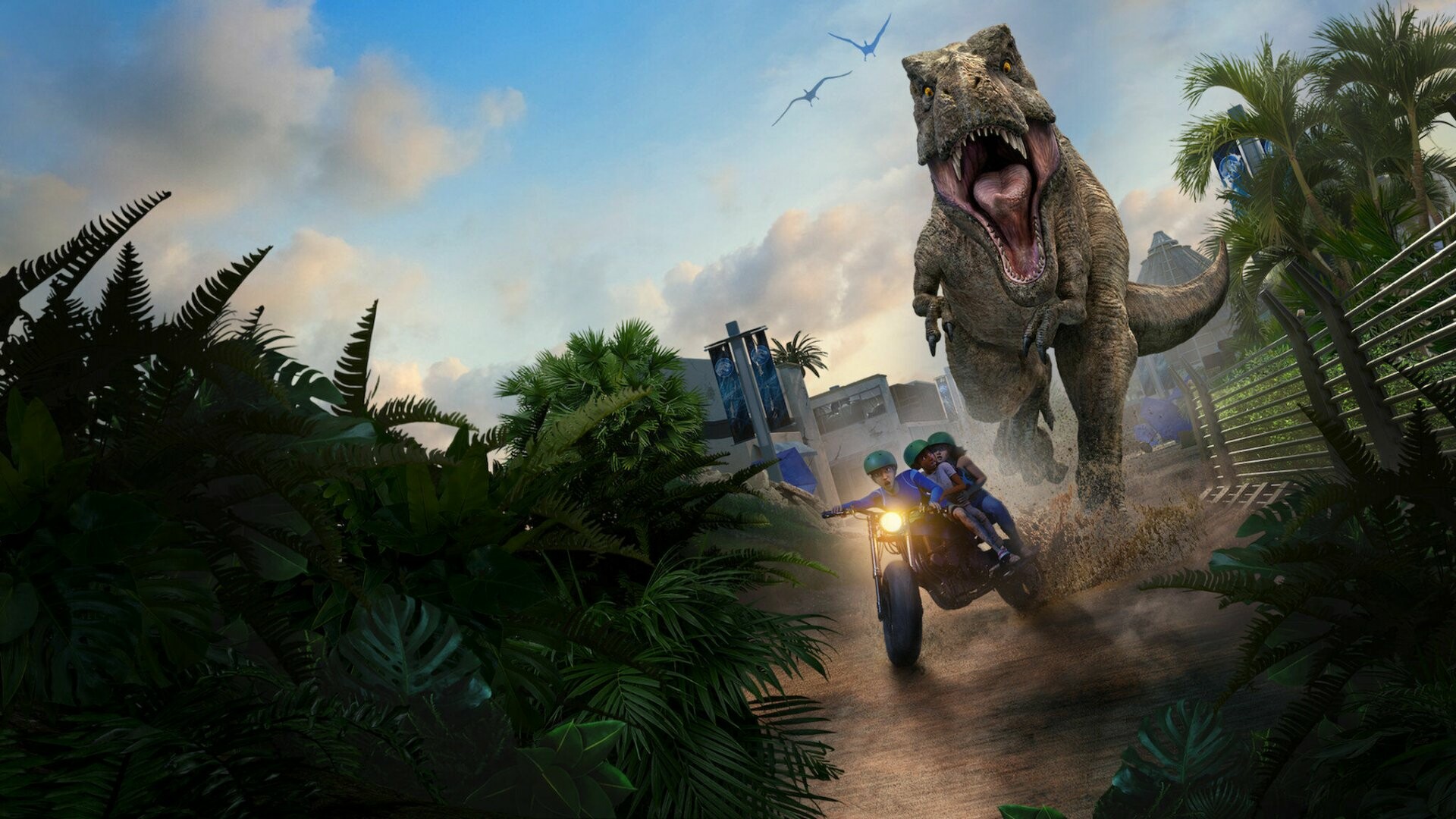 Jurassic World: Camp Cretaceous, An American animated science fiction action-adventure streaming television series developed by Zack Stentz. 1920x1080 Full HD Background.