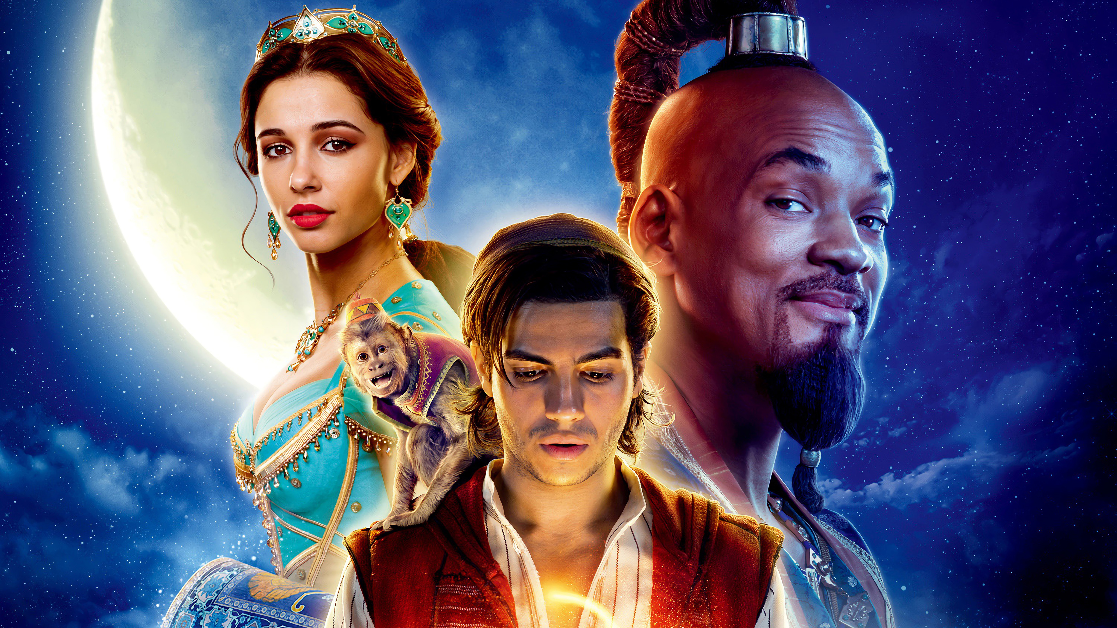 Aladdin and Jasmine, Magical love story, Genie's charm, 4K wallpaper, 3840x2160 4K Desktop