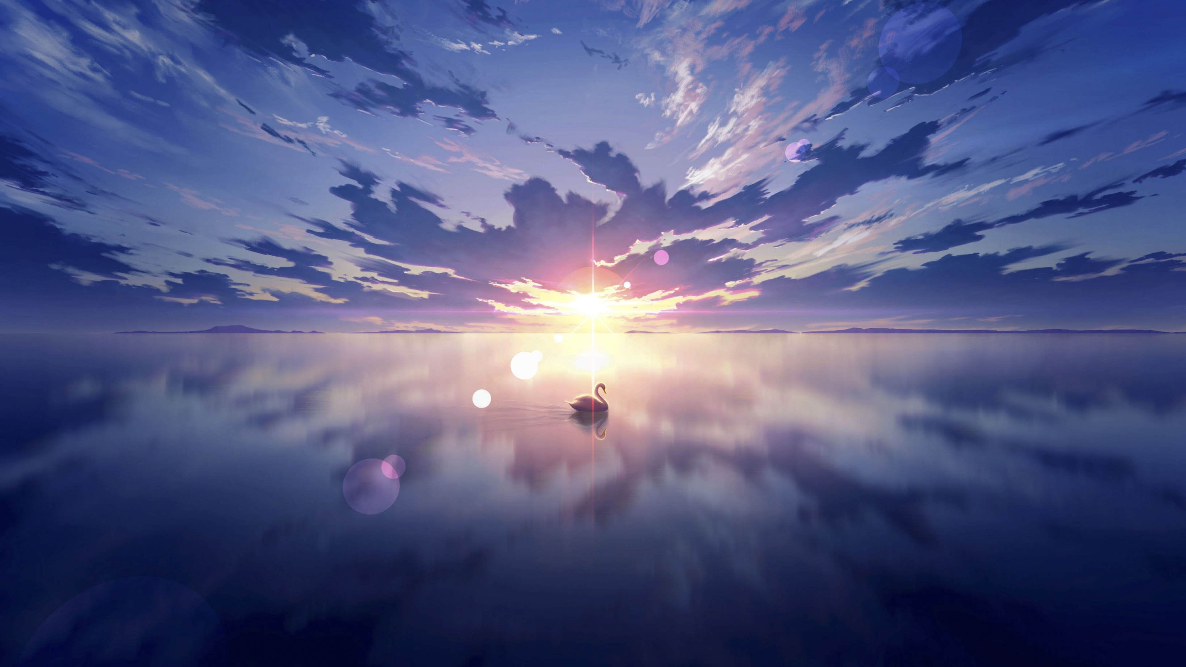 Anime Landscape, Beyond the Clouds, Sunset, Water Reflection, 3840x2160 4K Desktop