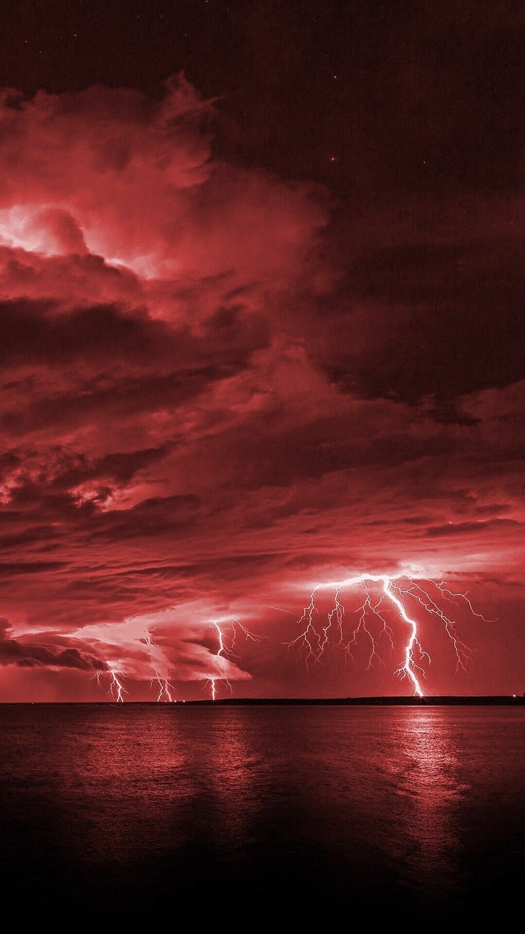 Red and black lightning, Striking wallpapers, Intense atmosphere, Electrifying visuals, 1080x1920 Full HD Phone