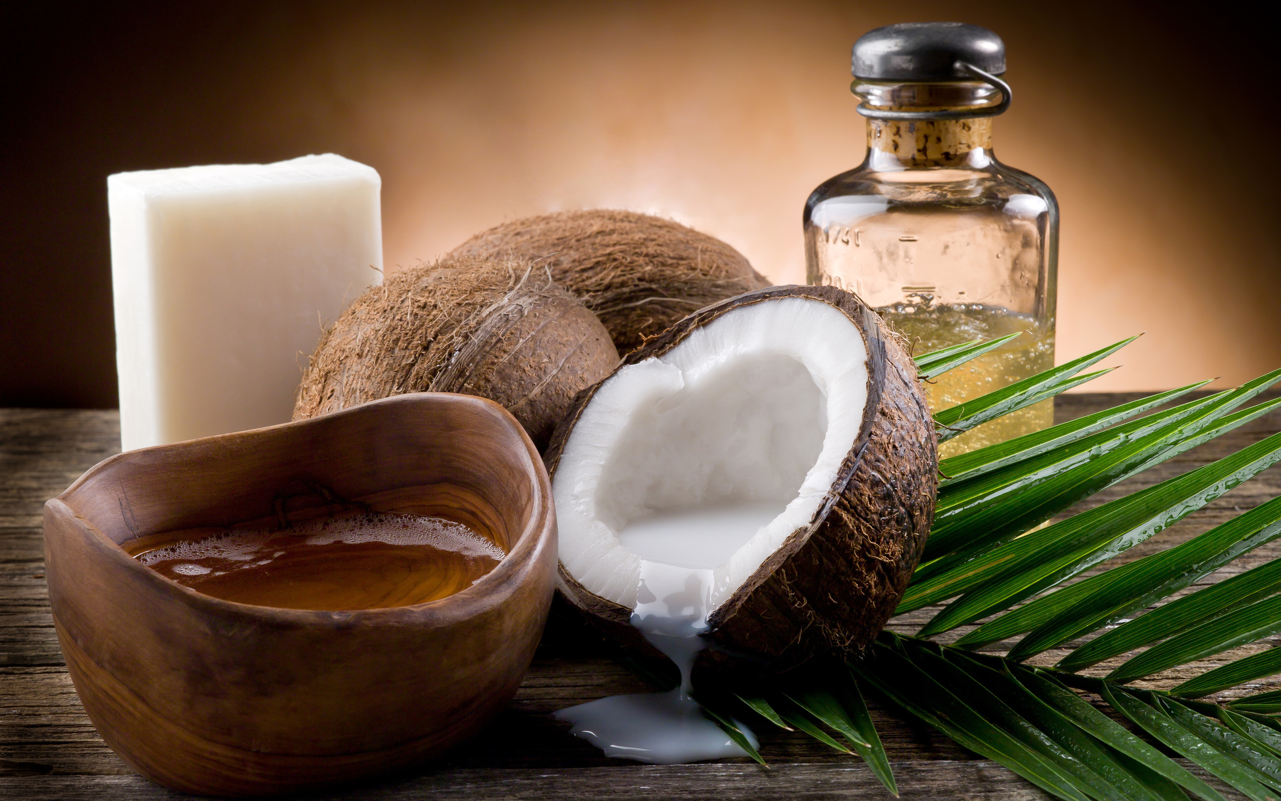 Coconut: High in fat and can be dried or eaten fresh or processed into milk or oil. 2560x1600 HD Wallpaper.