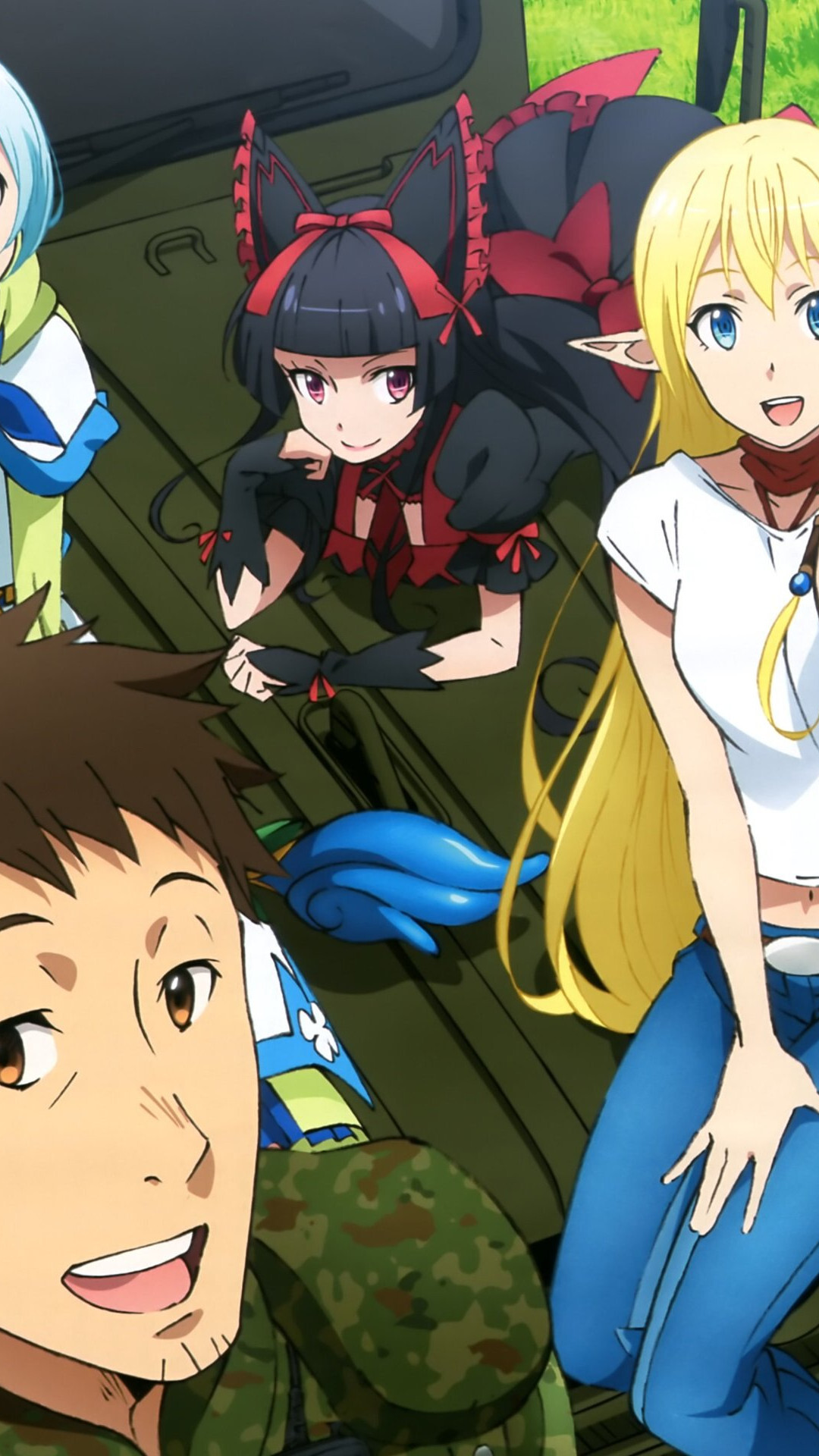 Gate (Anime): Rory Mercury, Lelei La Lalena, Yōji Itami, Tuka Luna Marceau, Takahiko Kyogoku. 1080x1920 Full HD Background.
