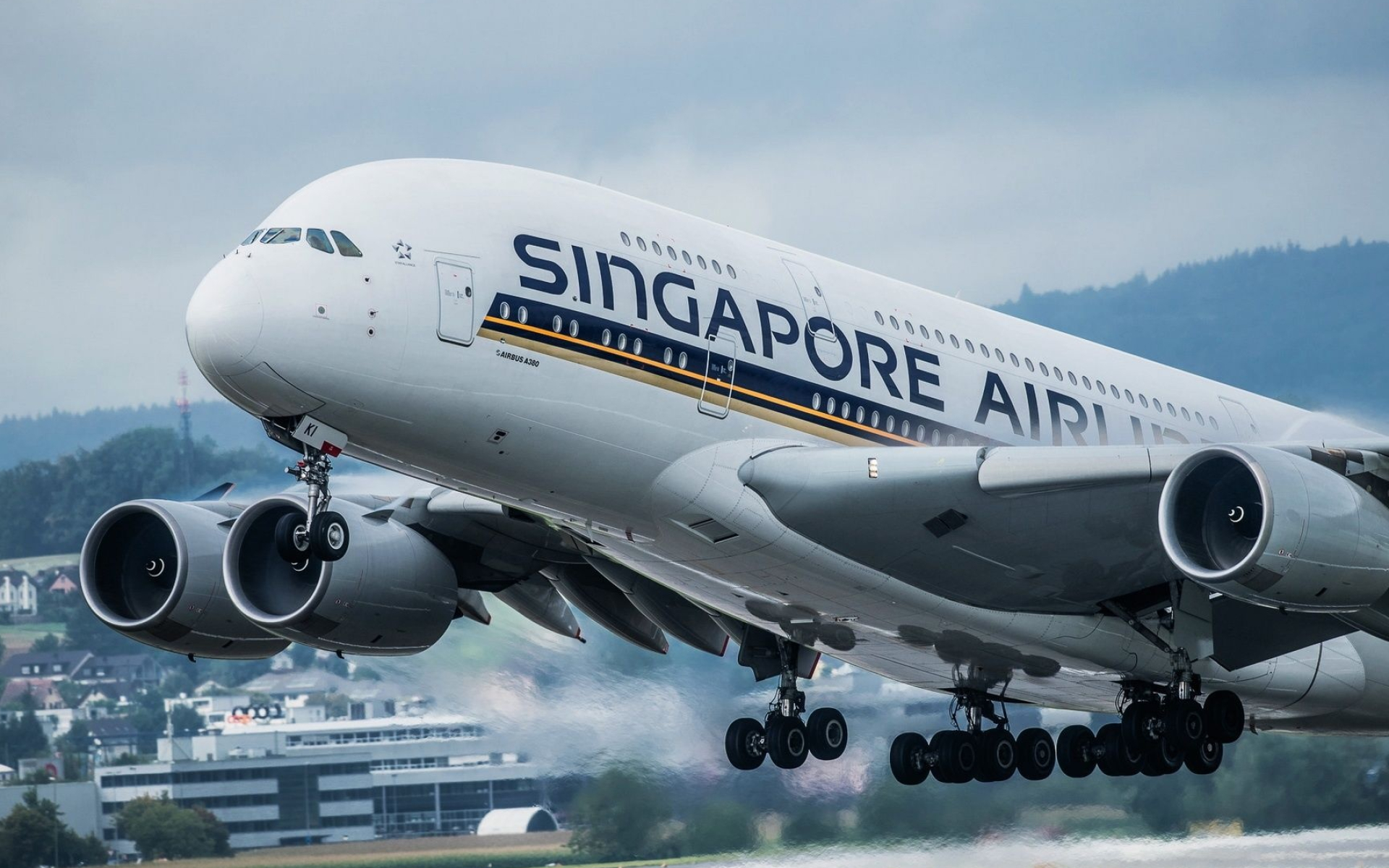 Singapore Changi Airport, Singapore Airlines A380, Top free, Aviation backgrounds, 1920x1200 HD Desktop