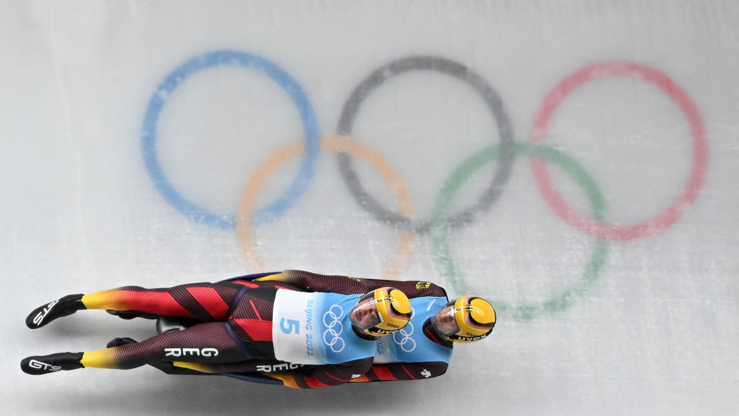 Luge: Tobias Wendl and Tobias Arlt, The doubles event at the 2022 Beijing Winter Olympics. 2560x1440 HD Wallpaper.