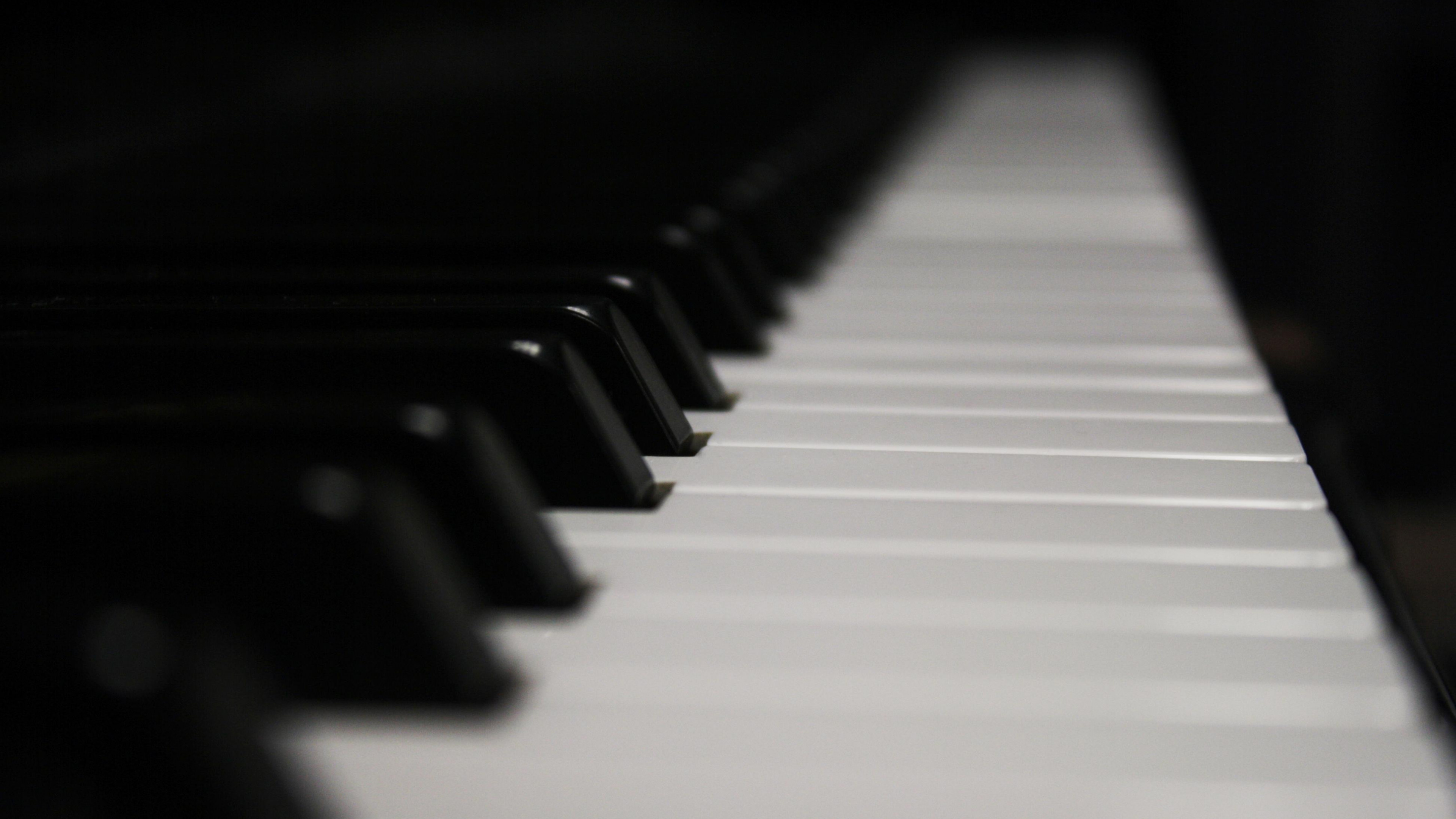 Piano: Keys, Classical Or Jass Music, Monochrome. 3840x2160 4K Background.