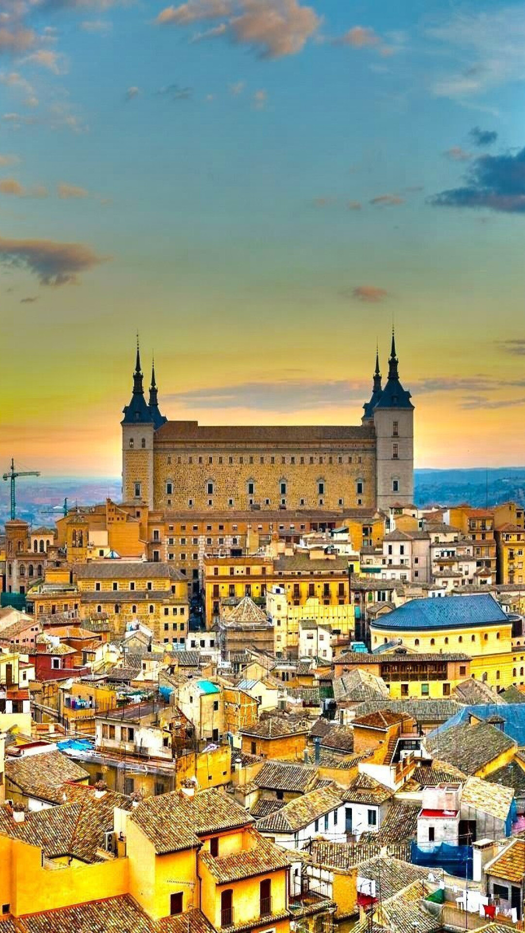 Spain: Alcazar of Toledo, The country is composed of 17 autonomous communities and two autonomous cities. 1080x1920 Full HD Background.