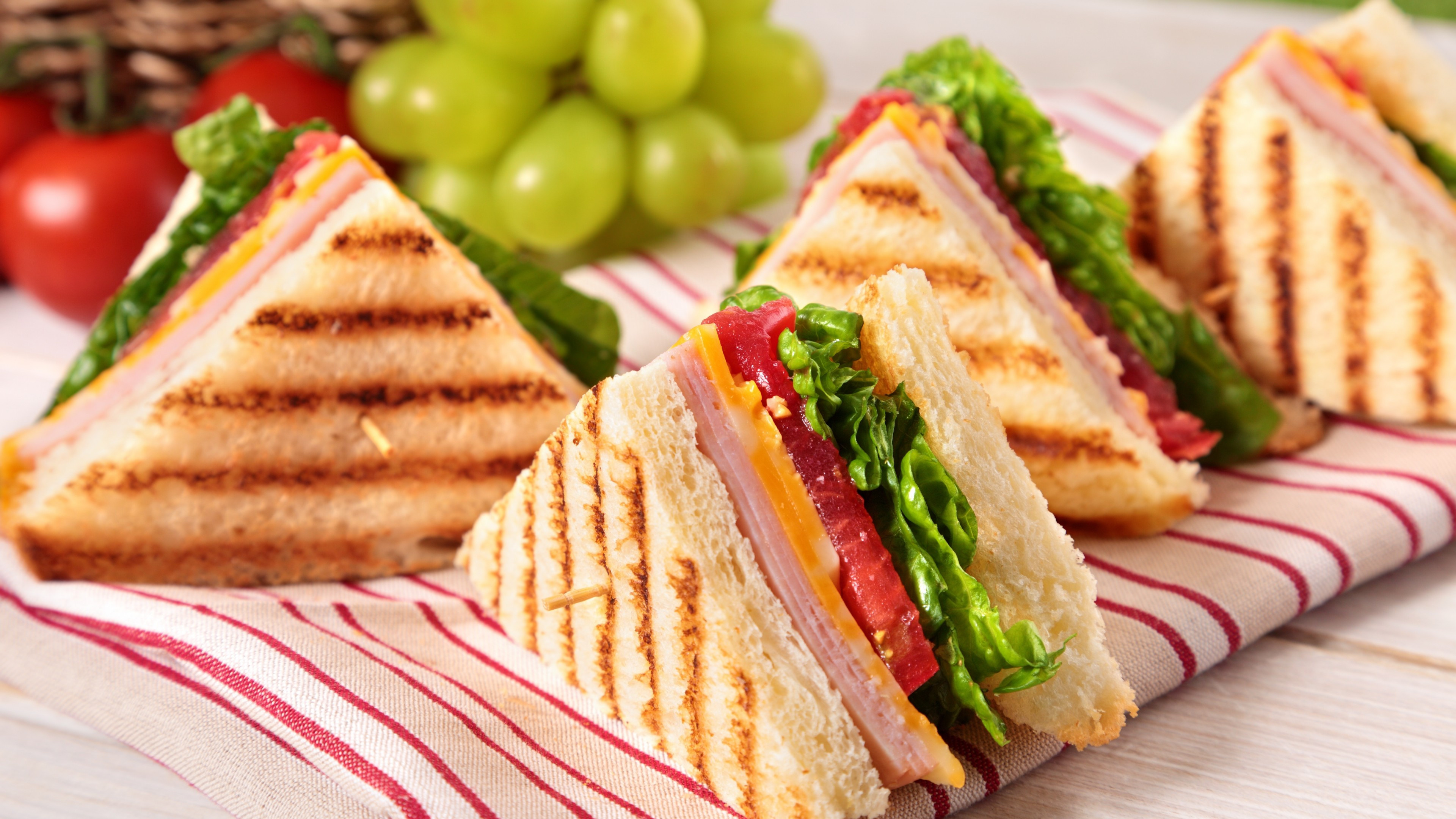 Sandwich: Tomato, Grape, Toast, Fast Food, Culinary, Dish. 3840x2160 4K Background.
