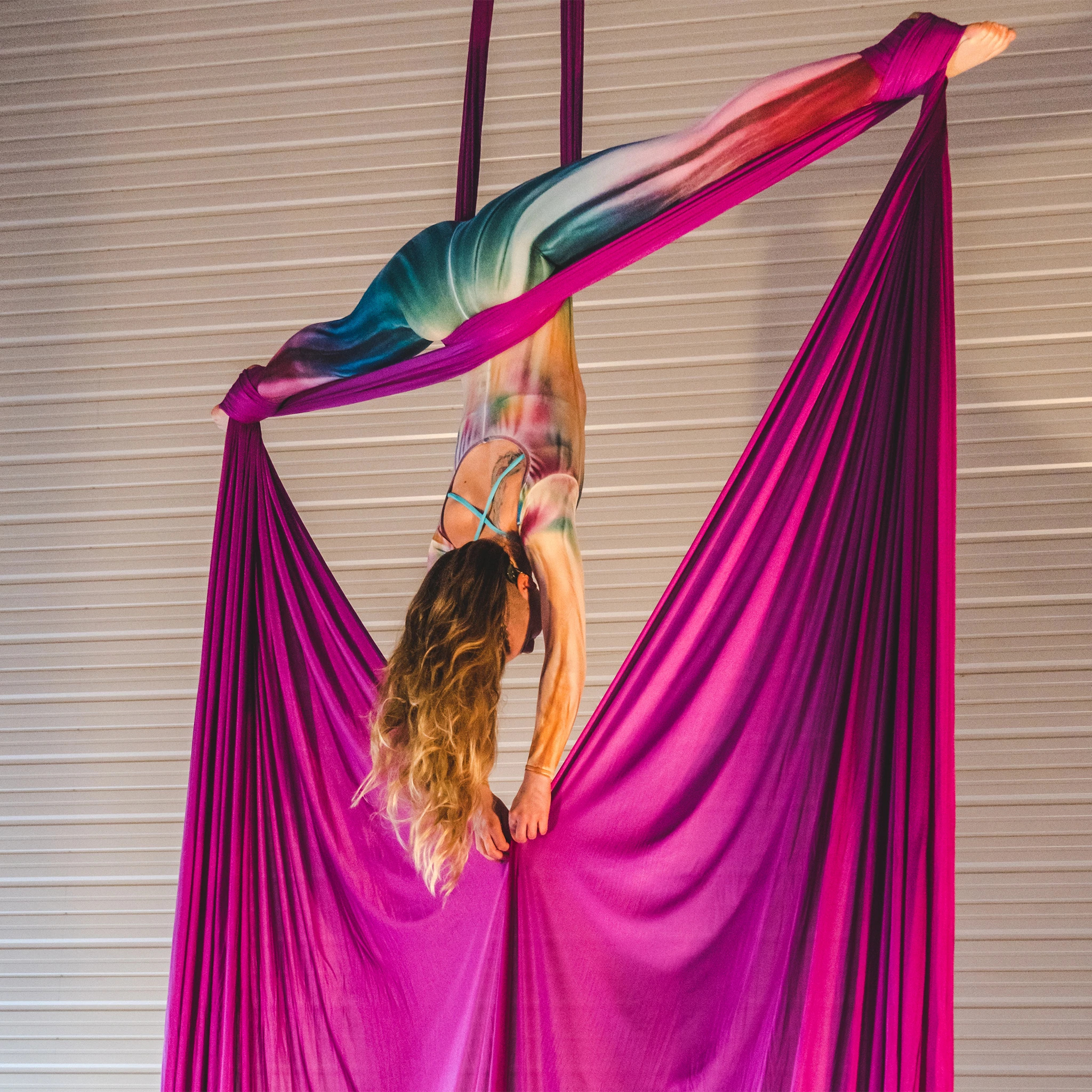 Aerial Silks: A head-stand leg-split performed by a professional female athlete in the air. 2050x2050 HD Wallpaper.