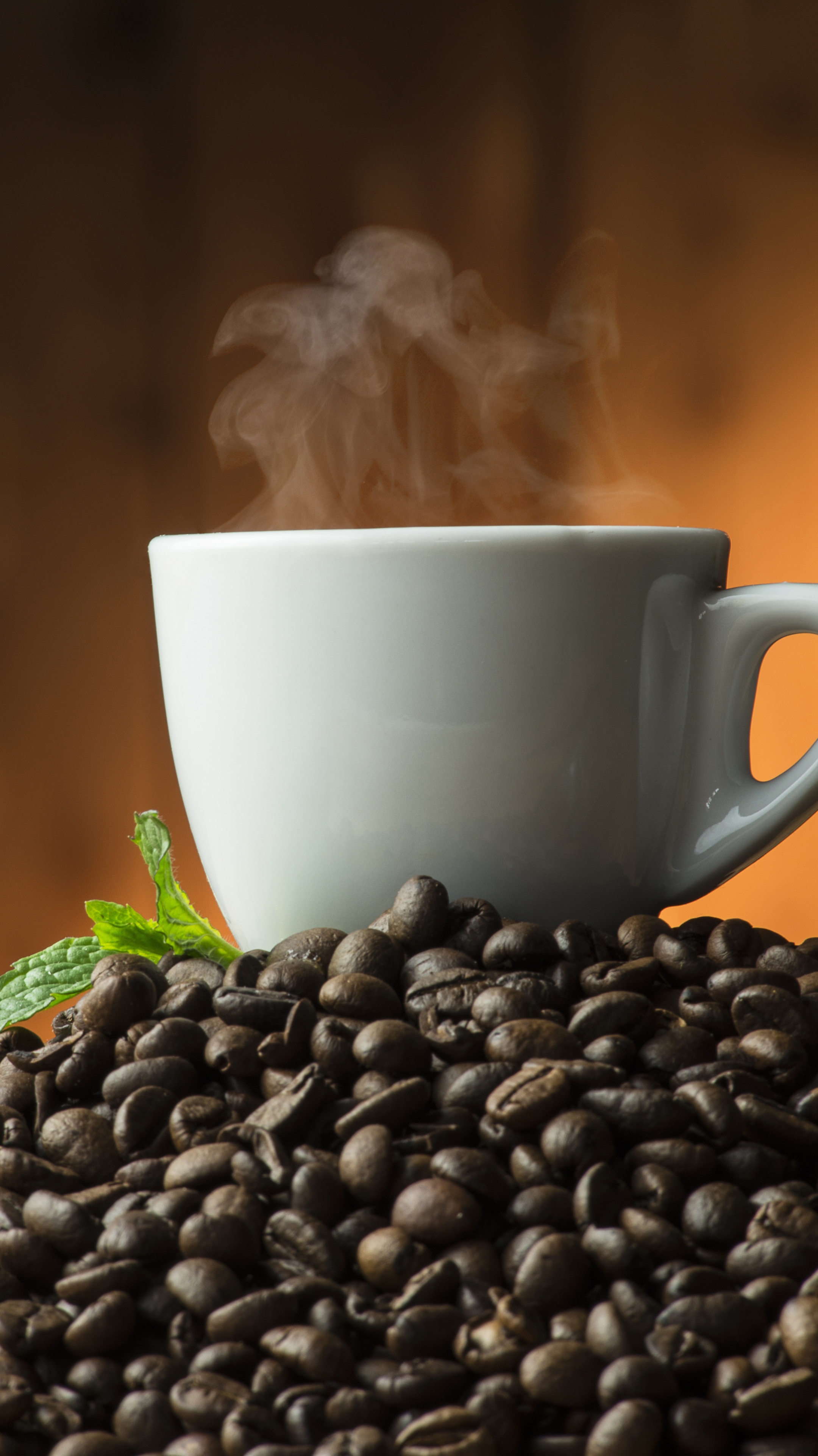 Coffee cup, Smoke, Beans, Xperia wallpapers, 2160x3840 4K Handy