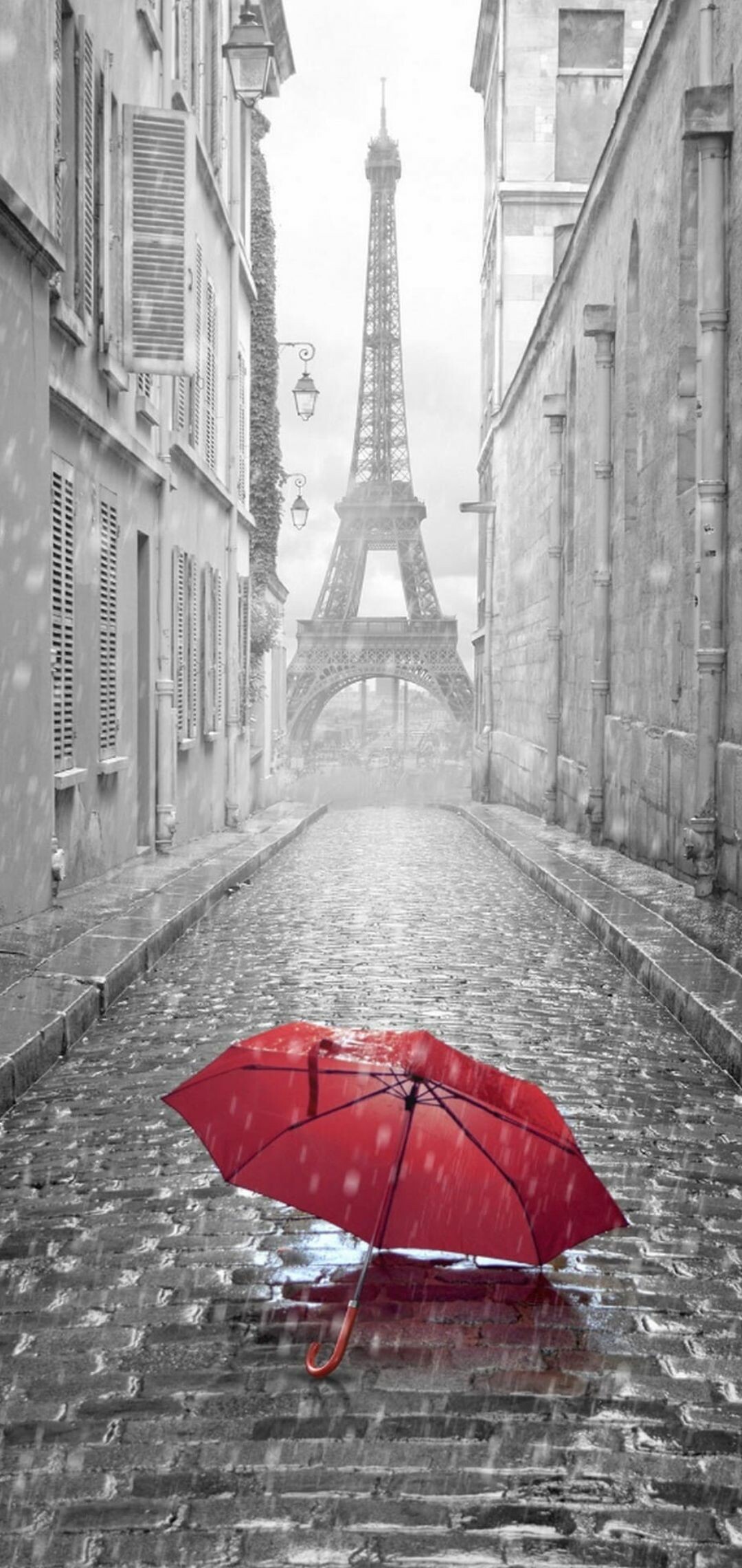Rain: Drops of water from clouds, Paris, Umbrella, Wet weather. 1080x2280 HD Background.